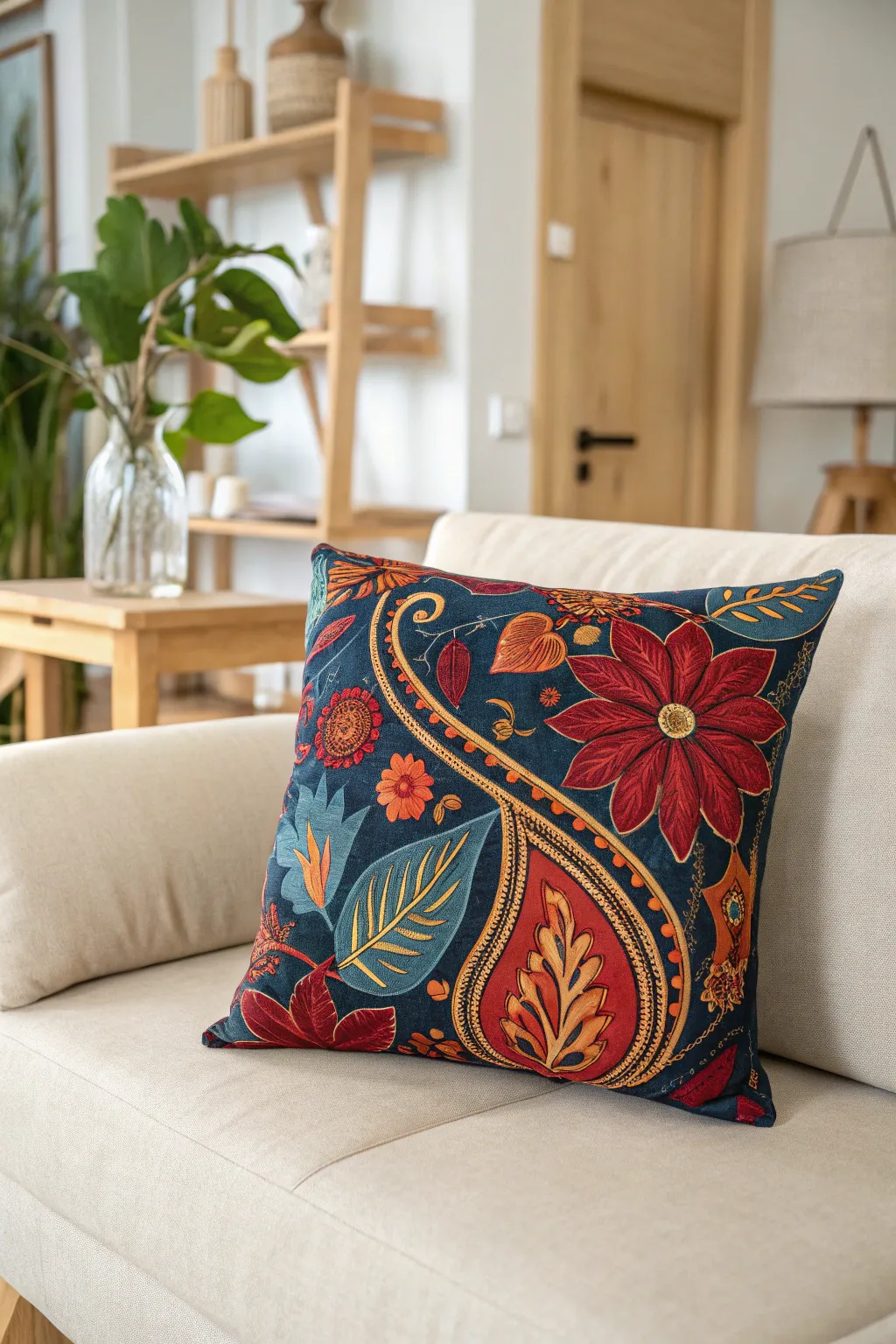 Add a splash of vibrant batik to bring your minimalist space to life.