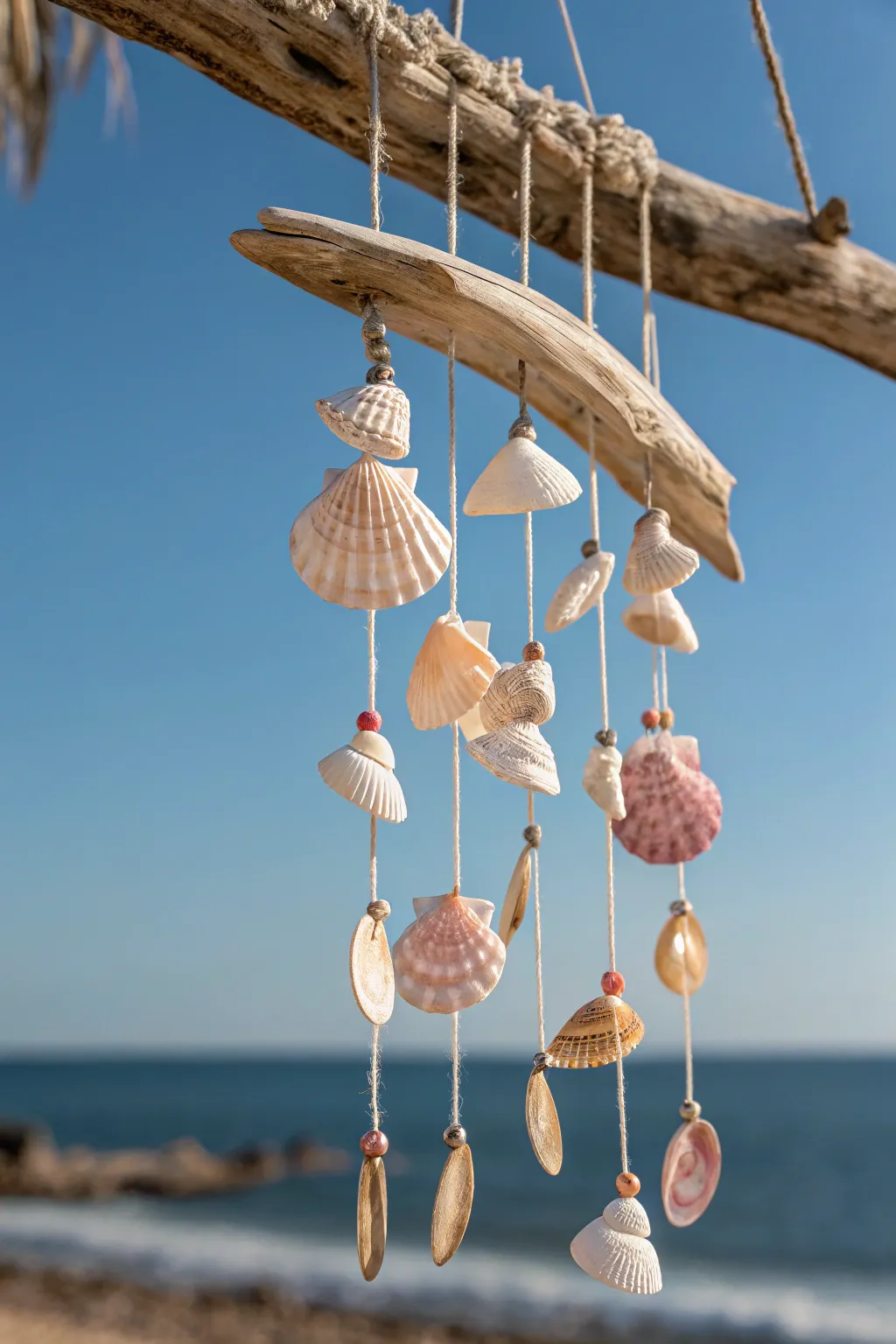 Embrace the ocean's melody with these elegant seashell wind chimes.