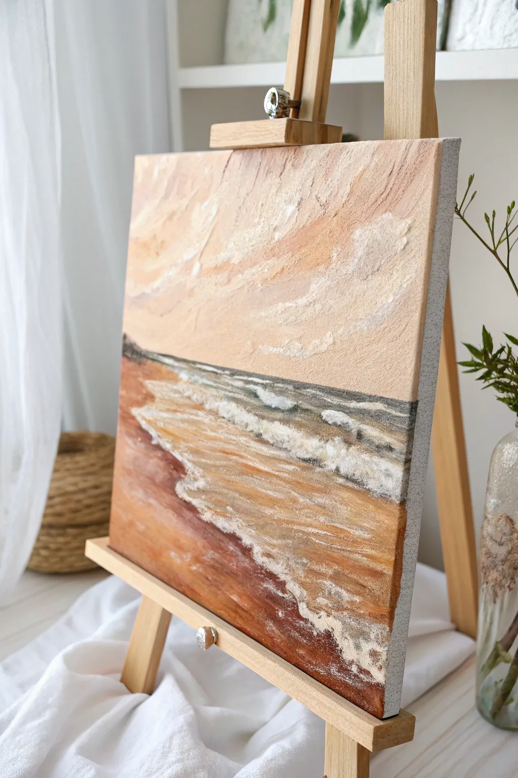 Embrace the tactile beauty of textured sandy shores in your art.