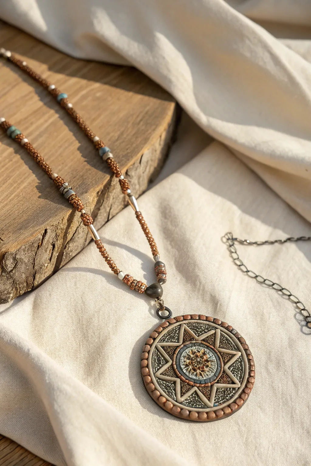 Embrace the art of simplicity with this stunning beaded medallion necklace—a perfect blend of elegance and conversation starter.