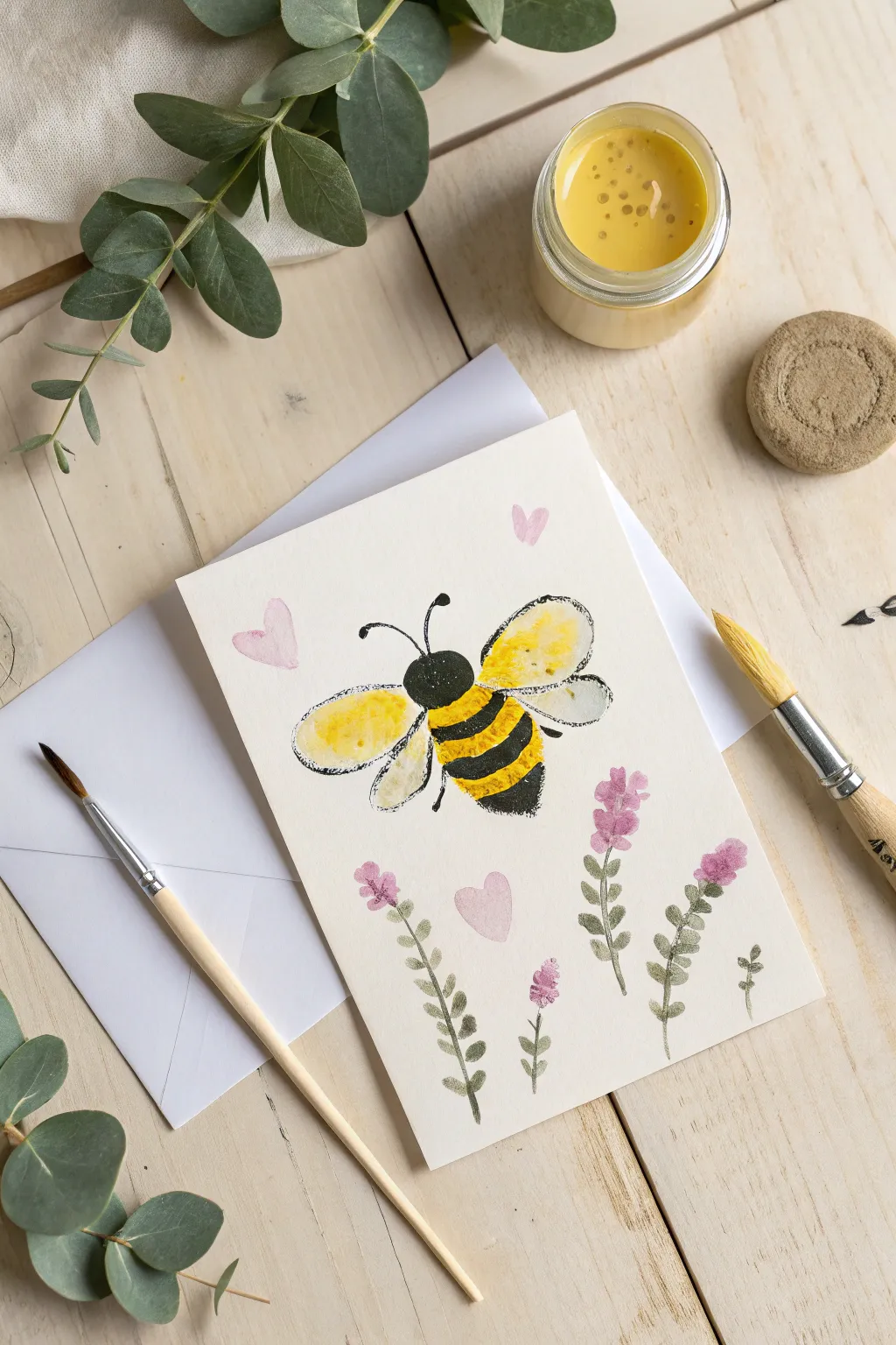 Create a 'bee-utiful' message with this charming handprint bee card—perfect for sending love and creativity!