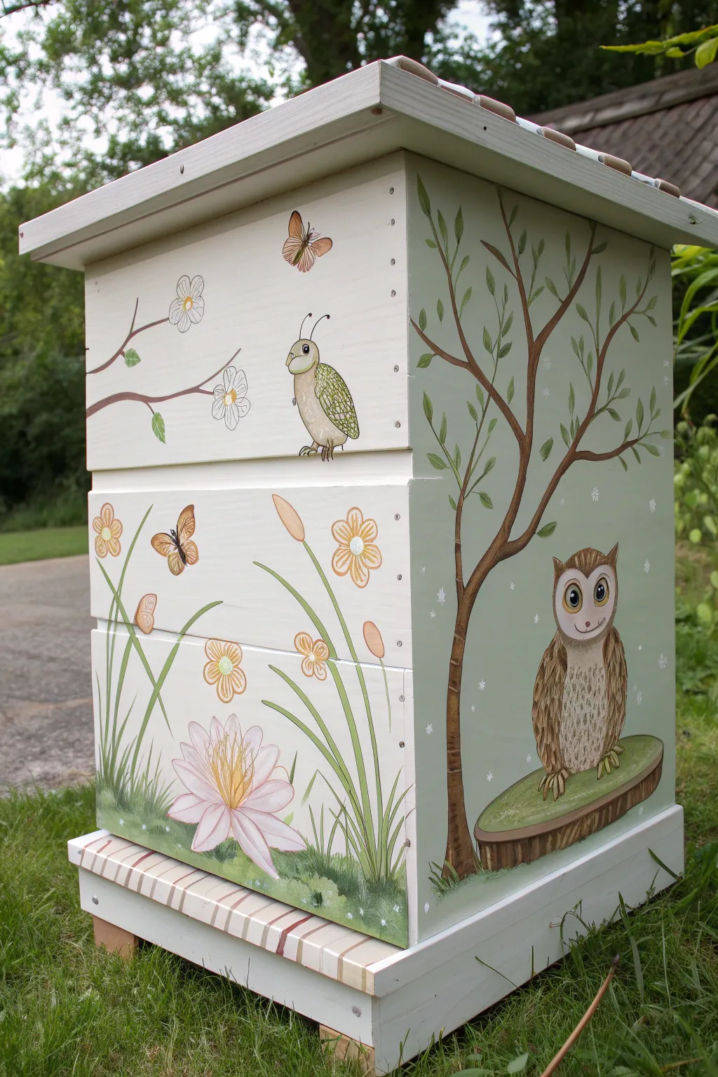 Embrace the charm of nature with whimsical animal designs on your beehive. #CraftedElegance