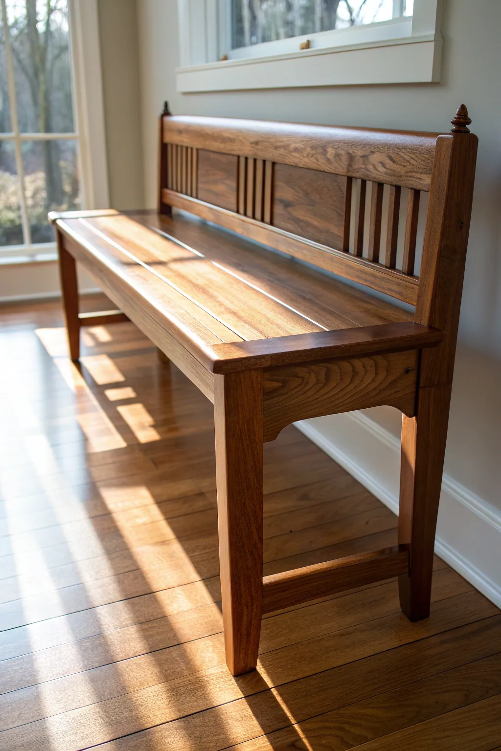 Elevate your space with this handcrafted wooden bench, a testament to the beauty of simplicity and skillful craftsmanship.