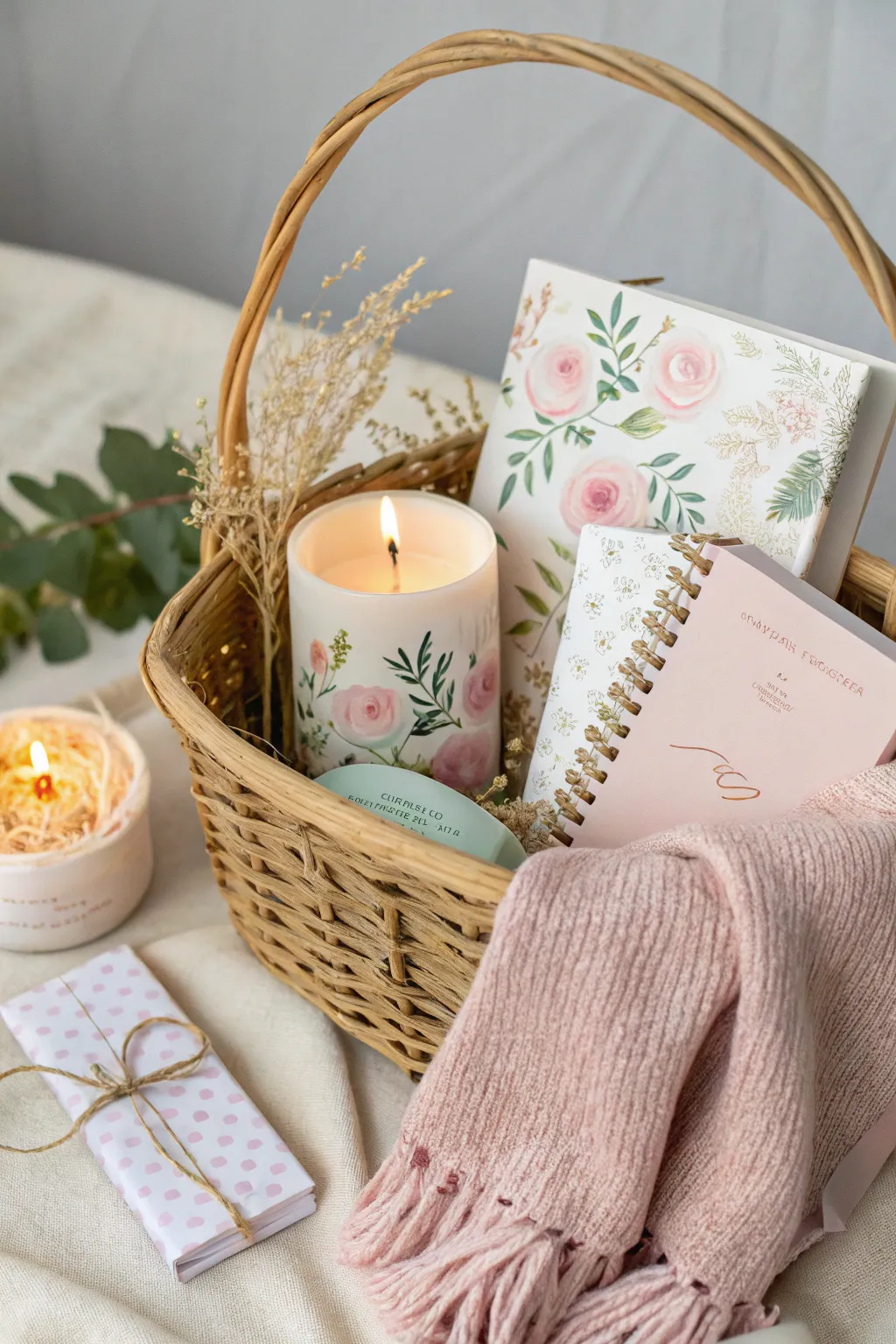 A pastel-themed birthday basket: where simplicity meets elegance, perfect for your best friend's special day.