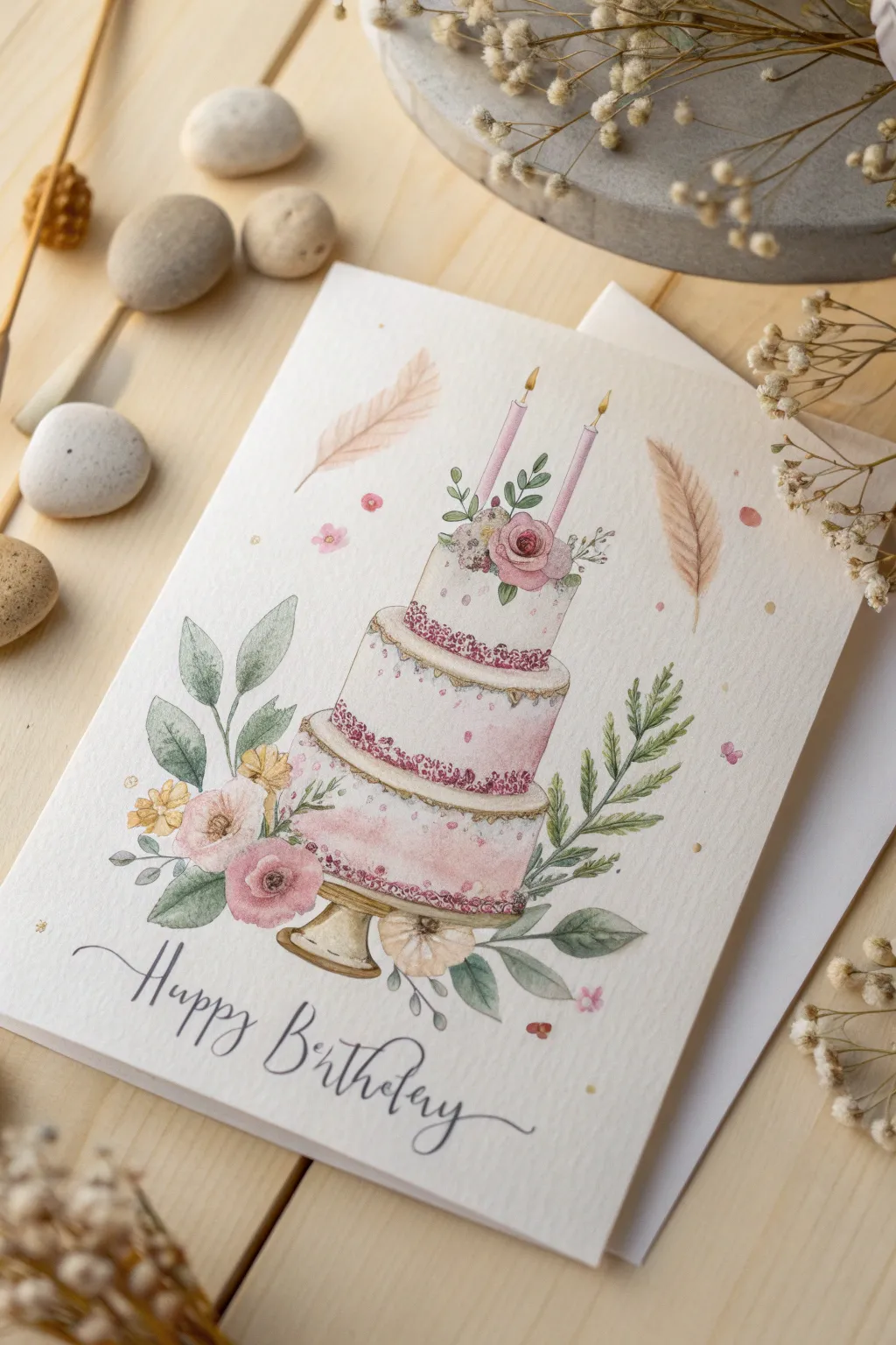 Celebrate with a touch of artistry: Handcrafted cake card for a personalized birthday wish.