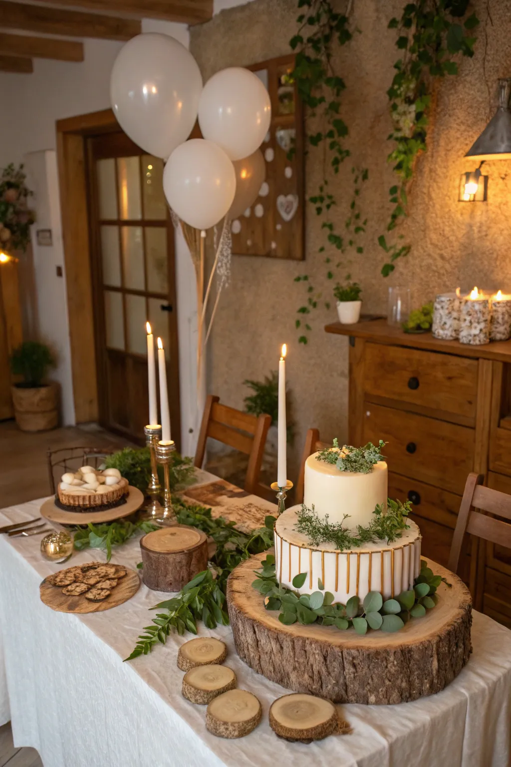 Natural elements adding rustic charm to the birthday table.
