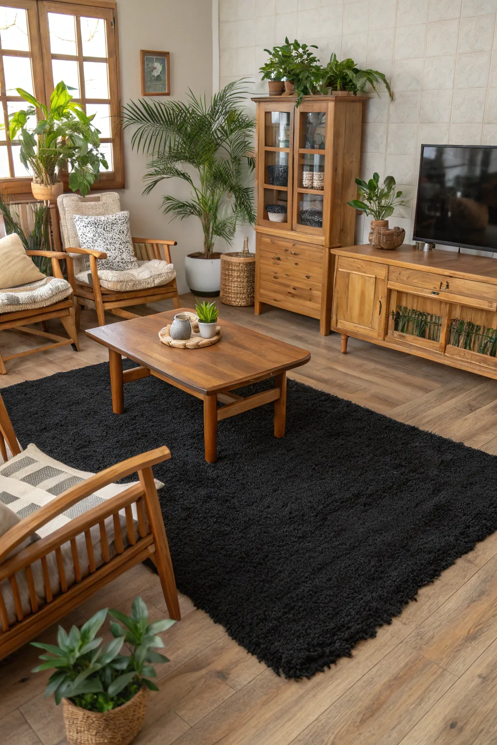Natural materials in black rugs add warmth and elegance to any decor.