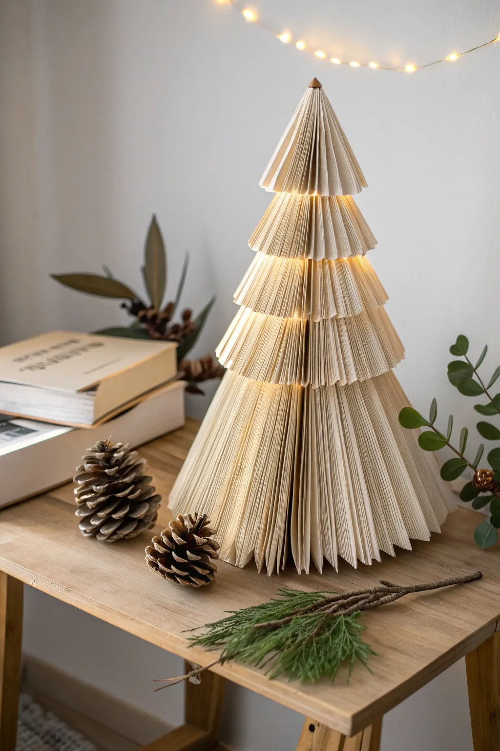 Transform your space with the enchanting simplicity of a book tree, where minimalist elegance meets festive charm. 🌿📚✨
