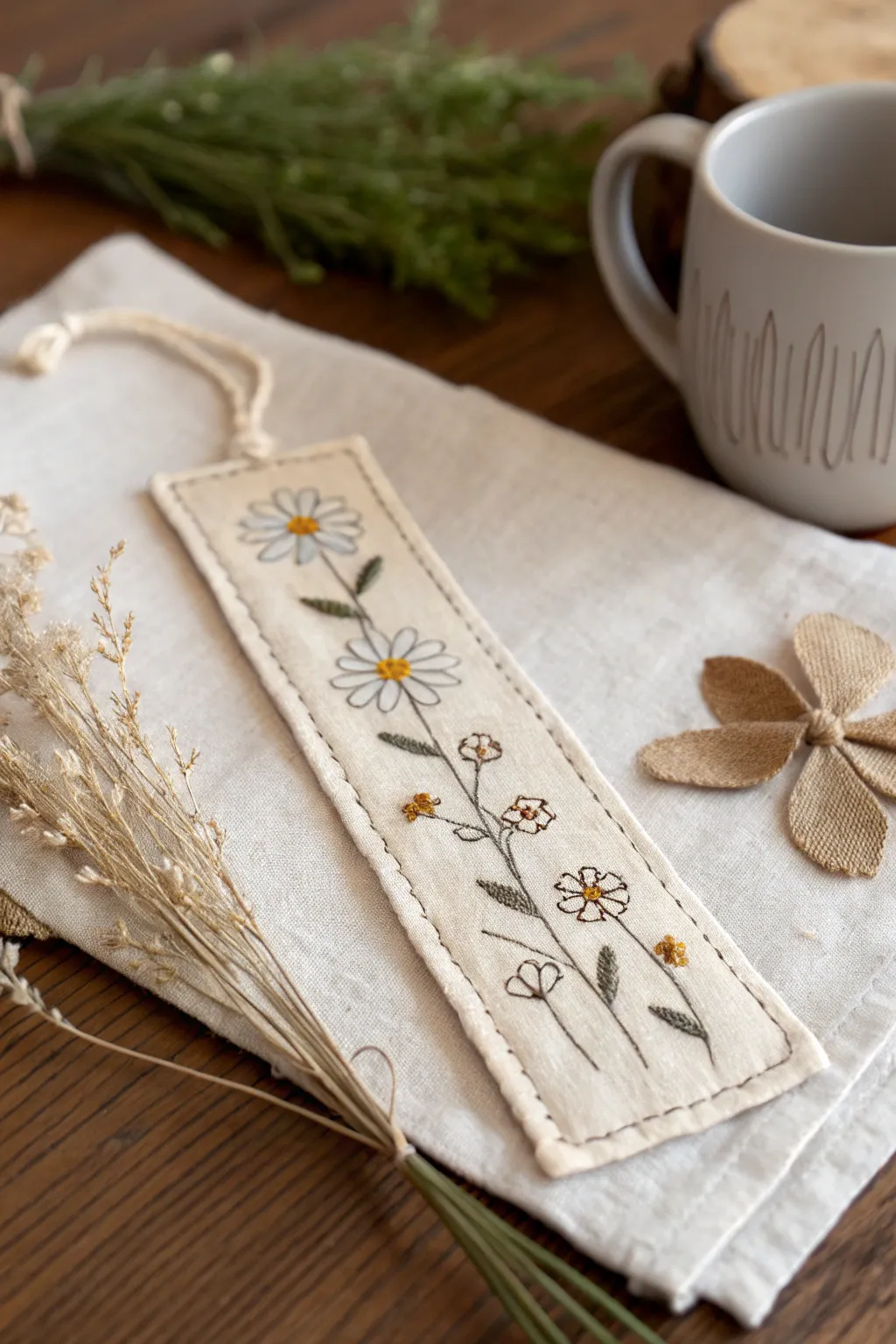 Elegance in Every Stitch: Discover the art of embroidered fabric bookmarks, where minimalism meets personal charm.
