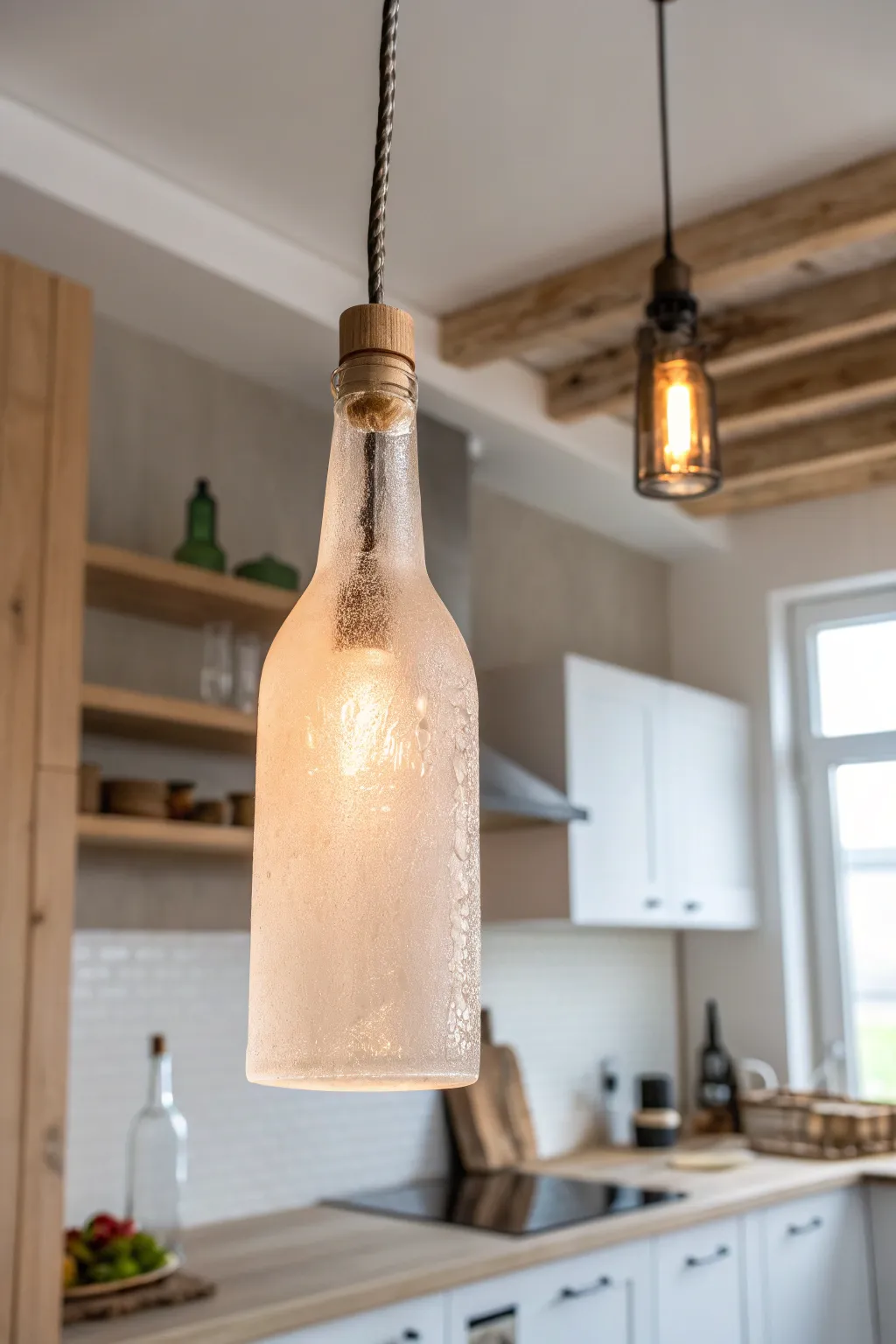 Illuminate your space with the rustic elegance of a handcrafted bottle lamp.