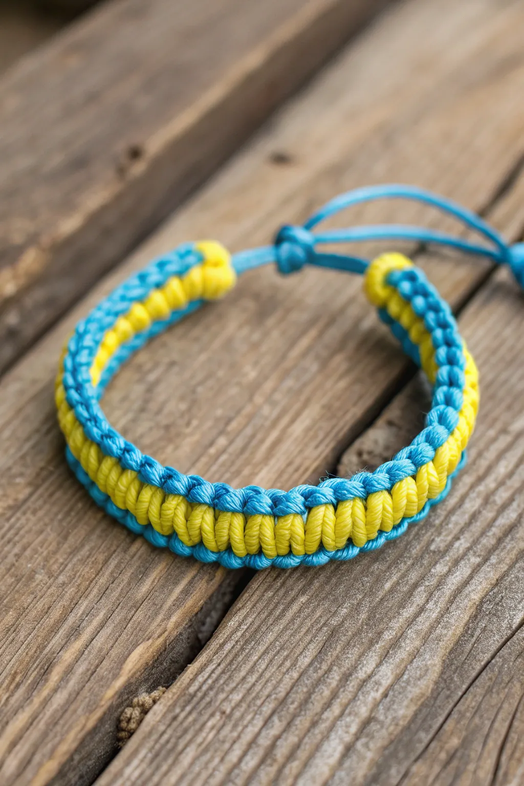 Brighten up your style with handcrafted charm: A vibrant blue and yellow elastic bracelet.