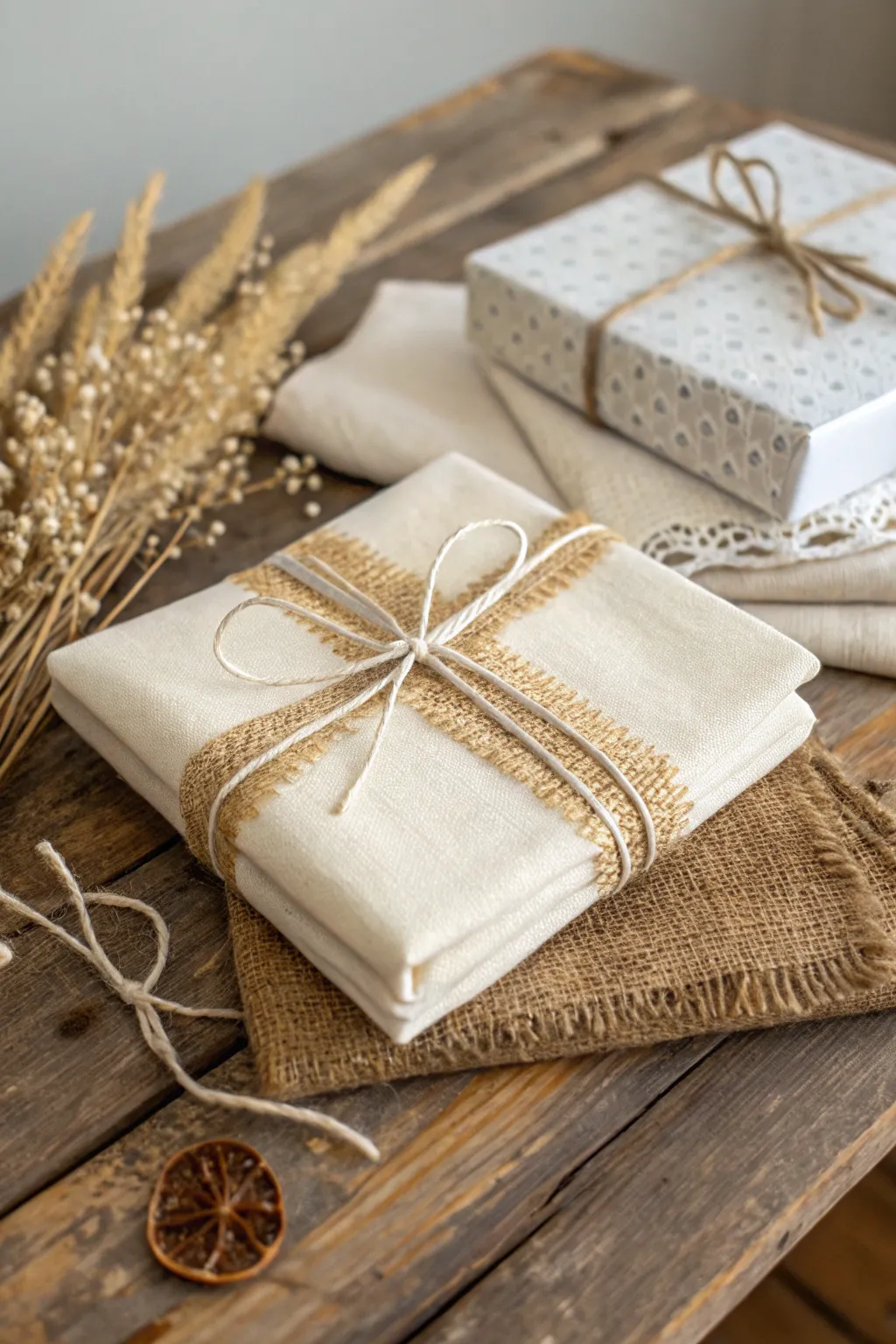 Elevate your gift wrapping with mixed material textures for a touch of boho elegance.
