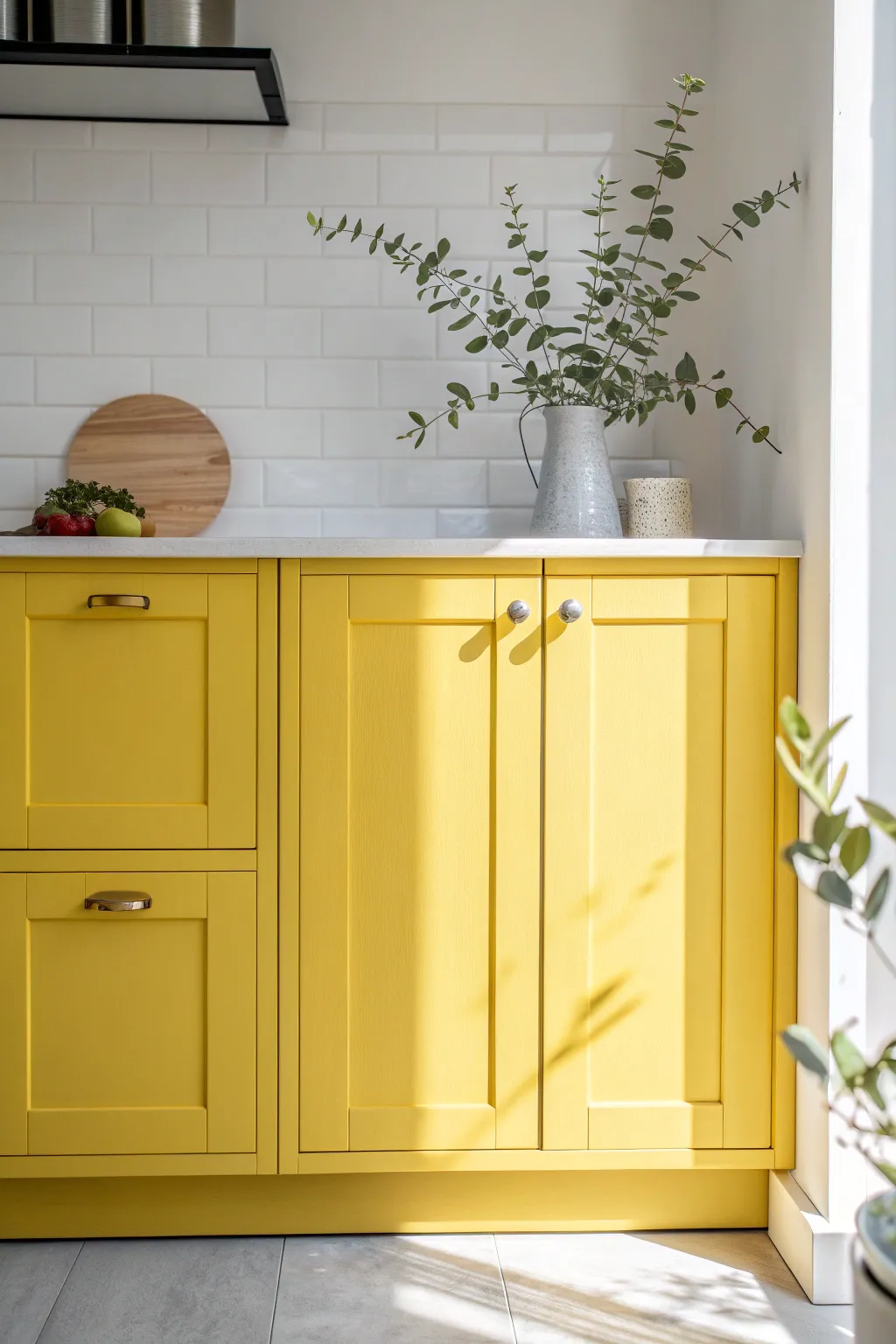 Brighten your kitchen with a splash of sunny yellow—a perfect blend of minimalism and warmth.
