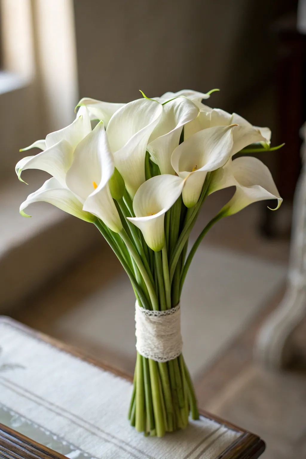 Delicate and elegant petite posy of calla lilies.