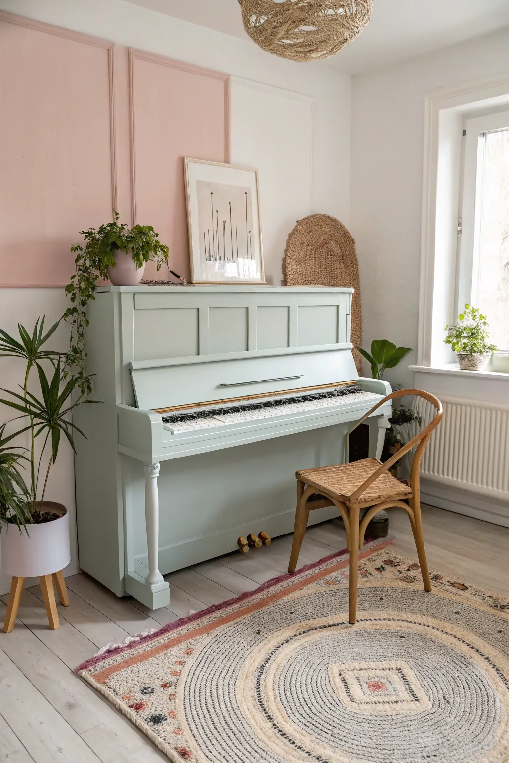 Embrace creativity with a color-blocked piano that adds a playful yet sophisticated touch to your minimalist space.