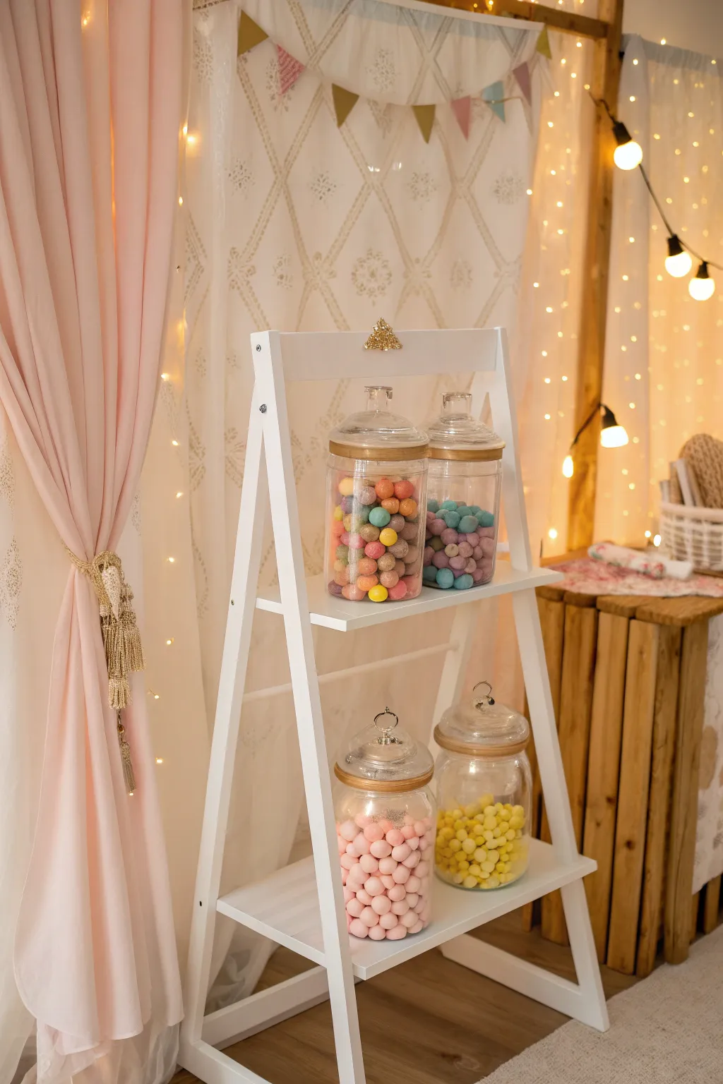 Elevate your candy stand with a dreamy themed backdrop that blends simplicity with boho charm.