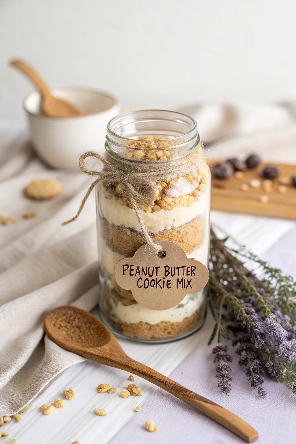 Gift a jar of warmth and simplicity with our layered peanut butter cookie mix!