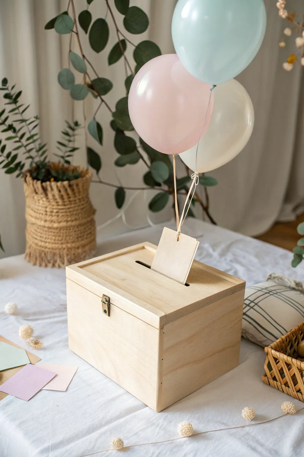Elevate your baby shower decor with this DIY Balloon Box—where Scandinavian simplicity meets boho charm!