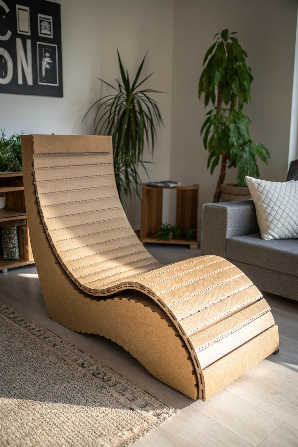 Crafted Comfort: Experience the perfect blend of sustainability and style with this eco-friendly cardboard recliner.