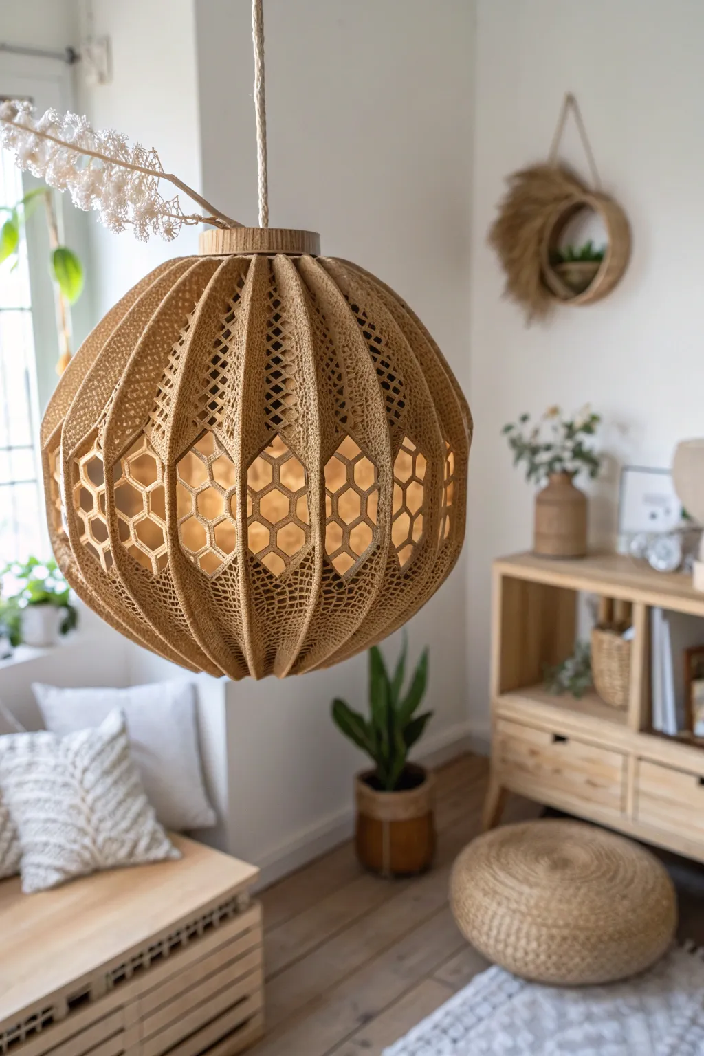 Illuminate your space with a touch of handcrafted elegance—this cardboard lampshade blends artistry with warmth.
