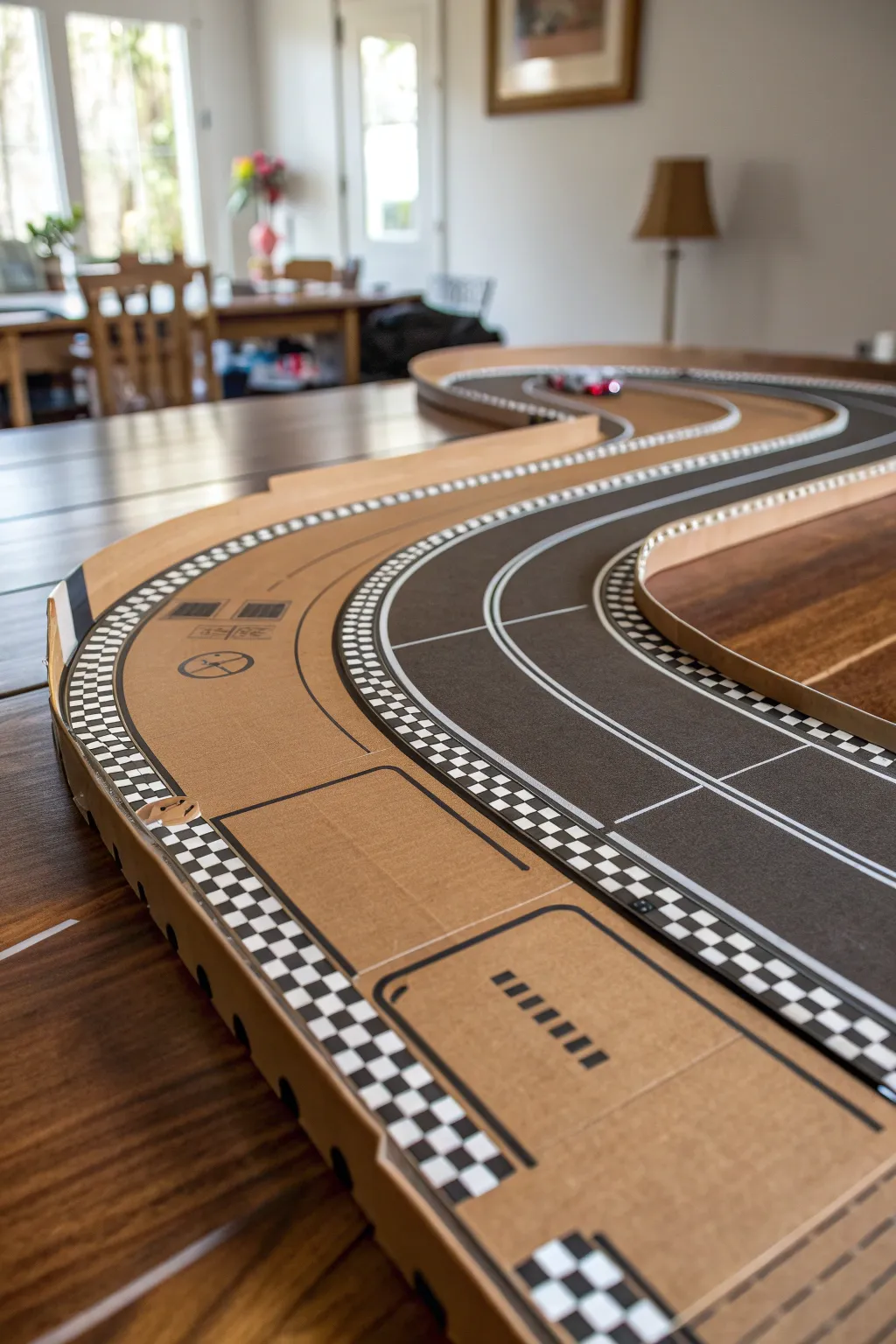 Rev up your creativity with a handcrafted cardboard race track that brings competition to your table.