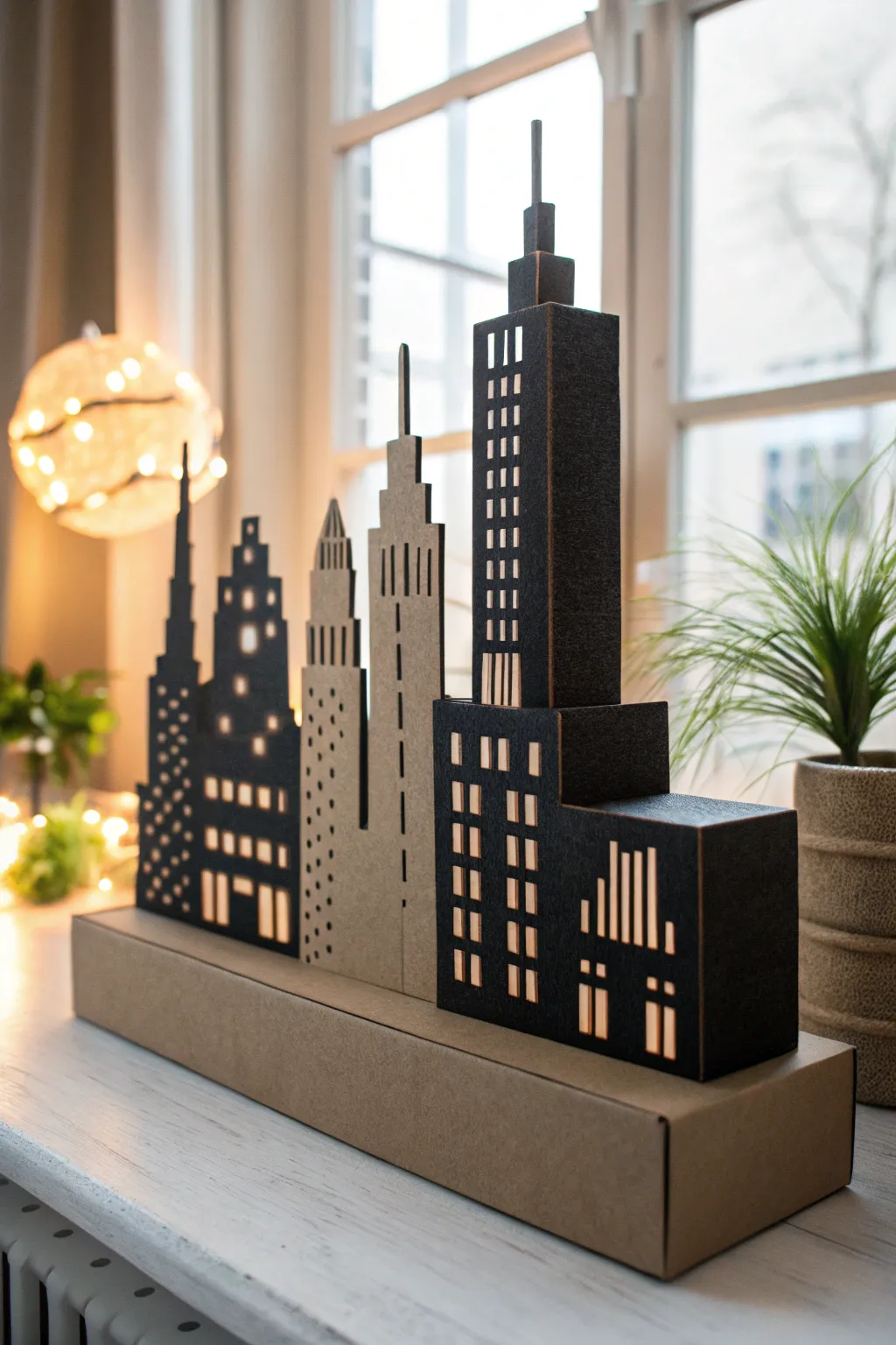 Elevate your decor with this stunning cardboard cityscape silhouette, where minimalist design meets artistic craftsmanship.