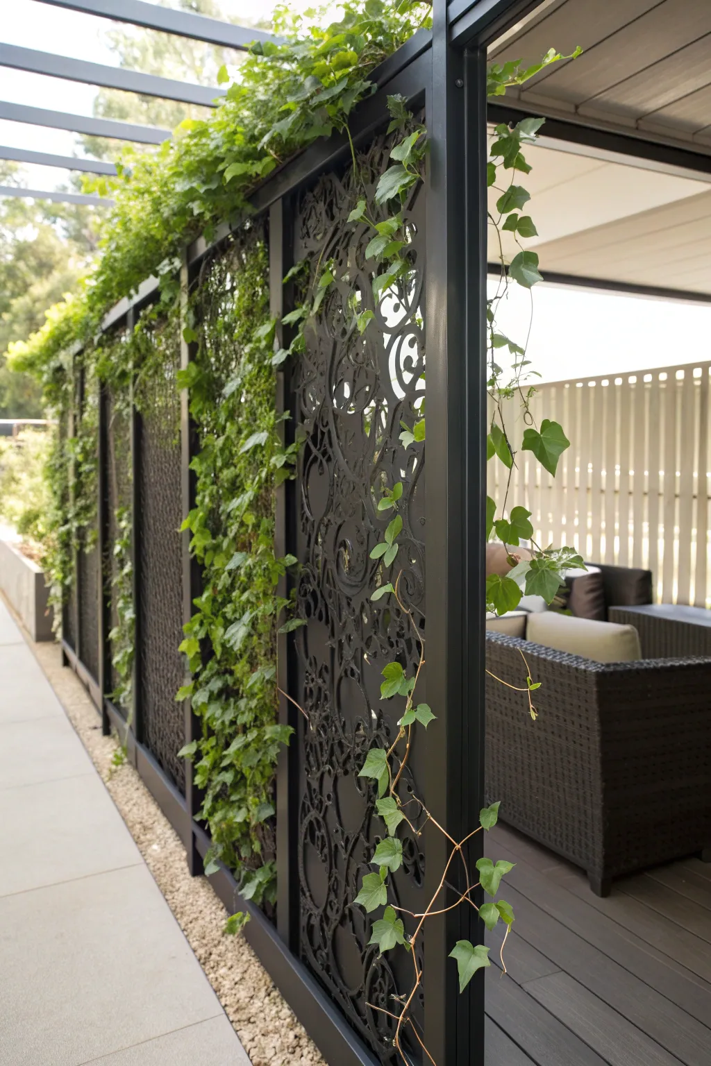 Transform your patio into a secluded sanctuary with this elegant cattle panel privacy screen.