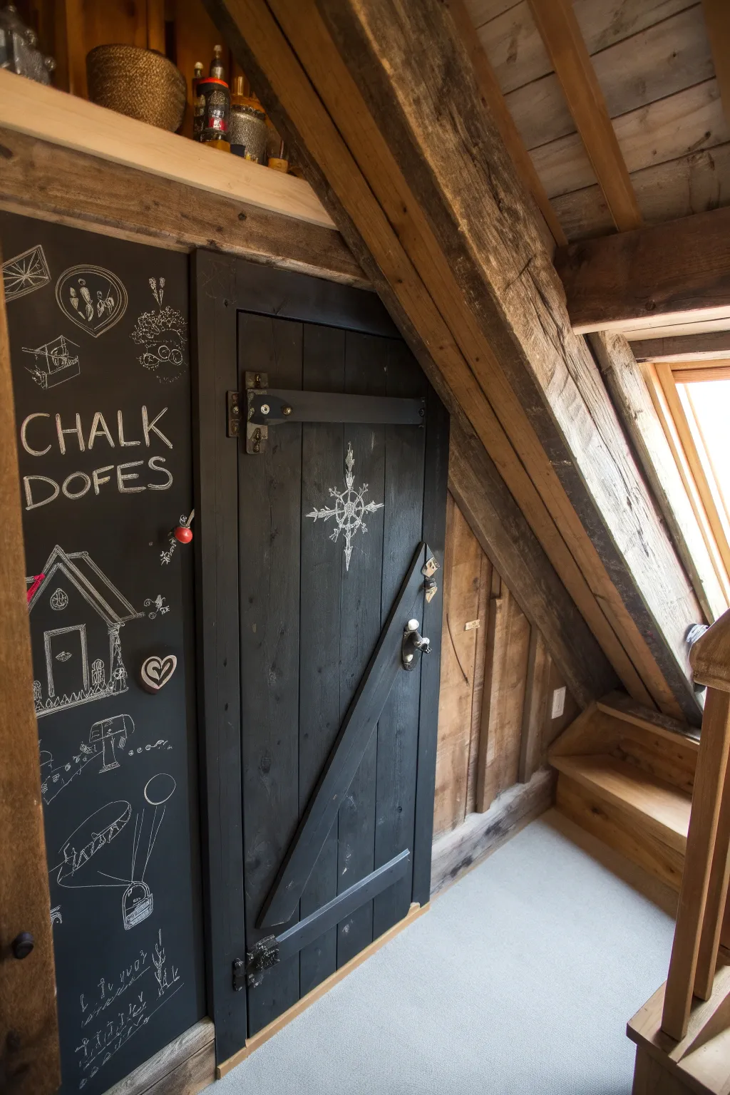 Transform your attic entrance into a creative canvas with DIY chalkboard paint.
