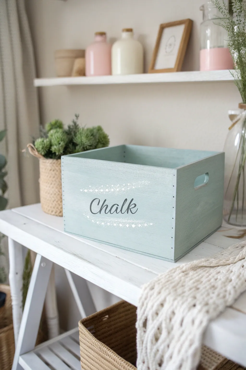 Elevate your storage solutions with chic, chalk-painted boxes that blend functionality and minimalist elegance.