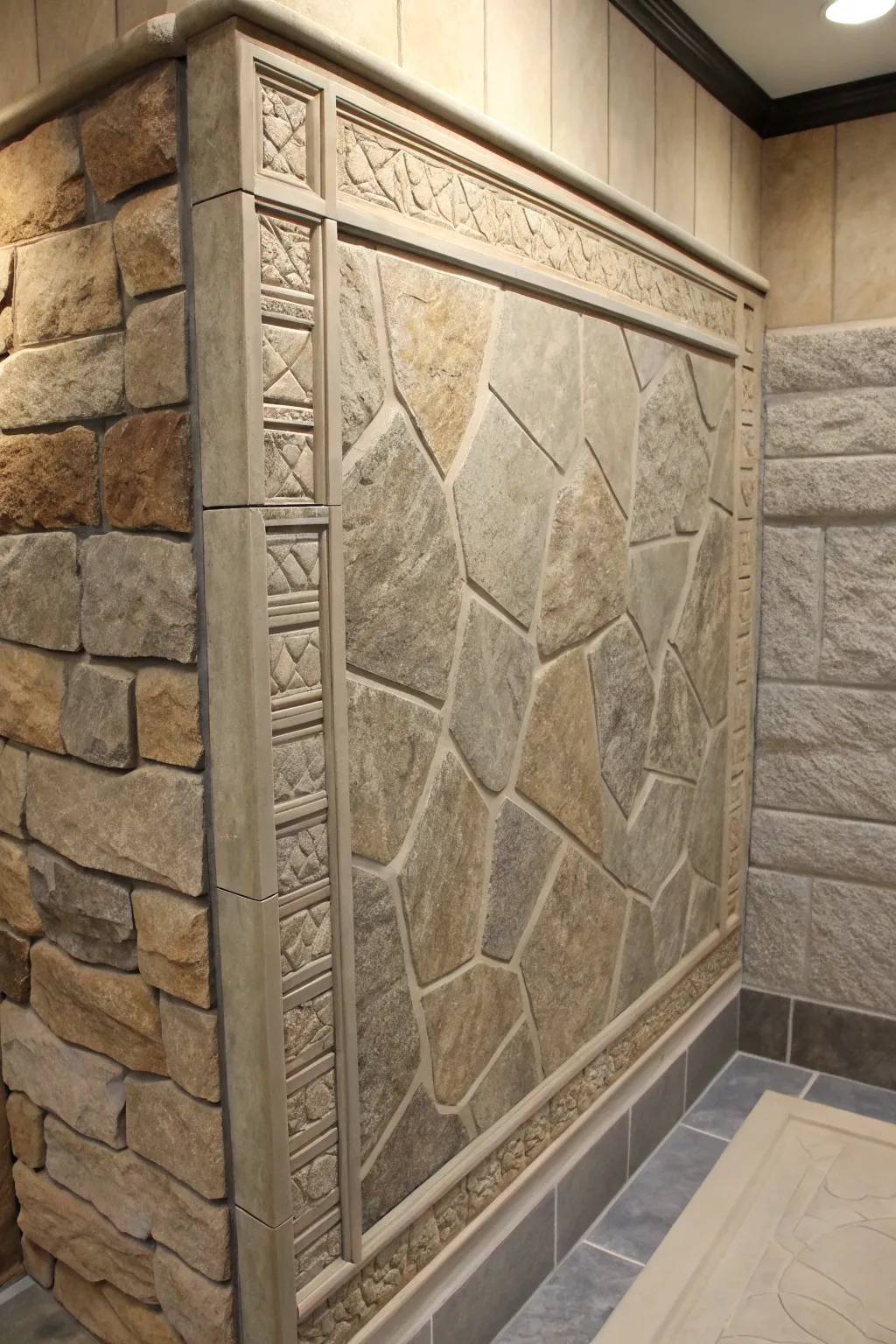 Transform your shower into a sophisticated retreat with these easy-to-install faux stone panels.