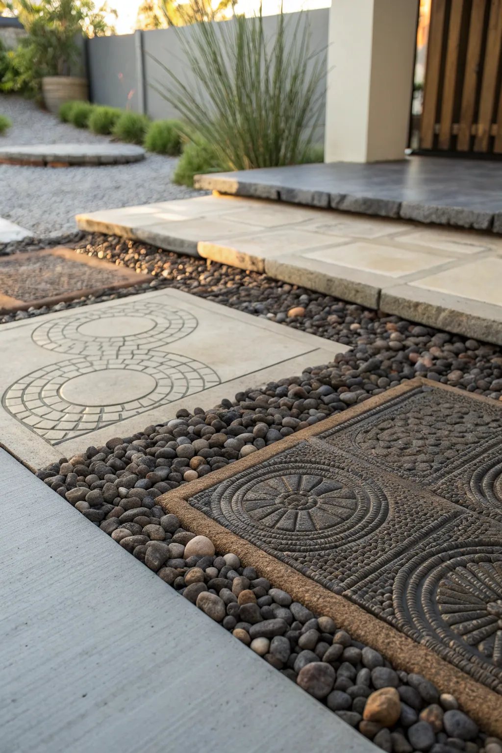 Elevate your space with the raw elegance of gravel and the refined touch of artisanal mats. A perfect blend of rustic and modern craftsmanship.