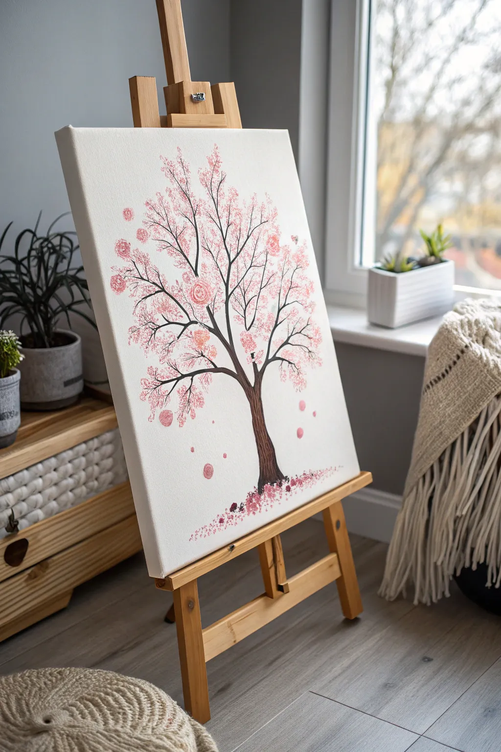 Capture the essence of spring with simple yet stunning fingerprint cherry blossoms!
