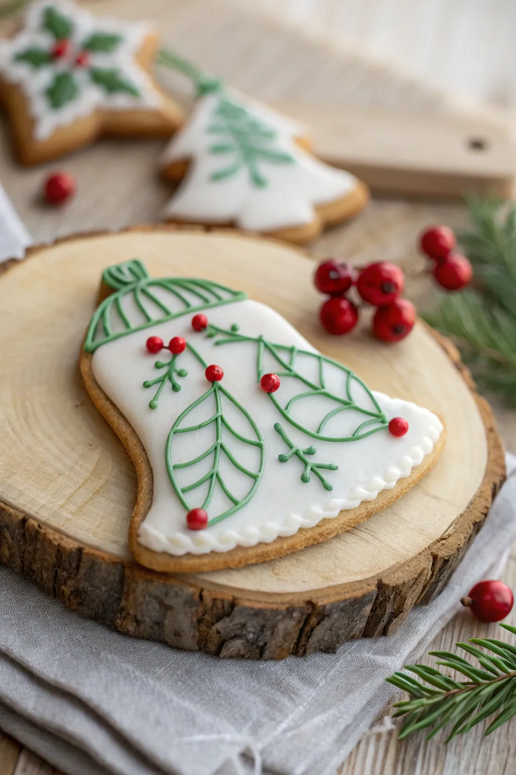 Celebrate the season with handcrafted holly jolly bell cookies, a perfect blend of minimalism and festive charm.