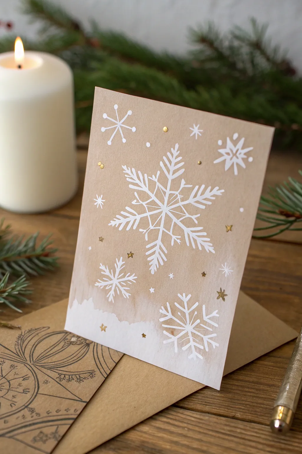 Capture the serene beauty of a winter wonderland with this handcrafted minimalist Christmas card.