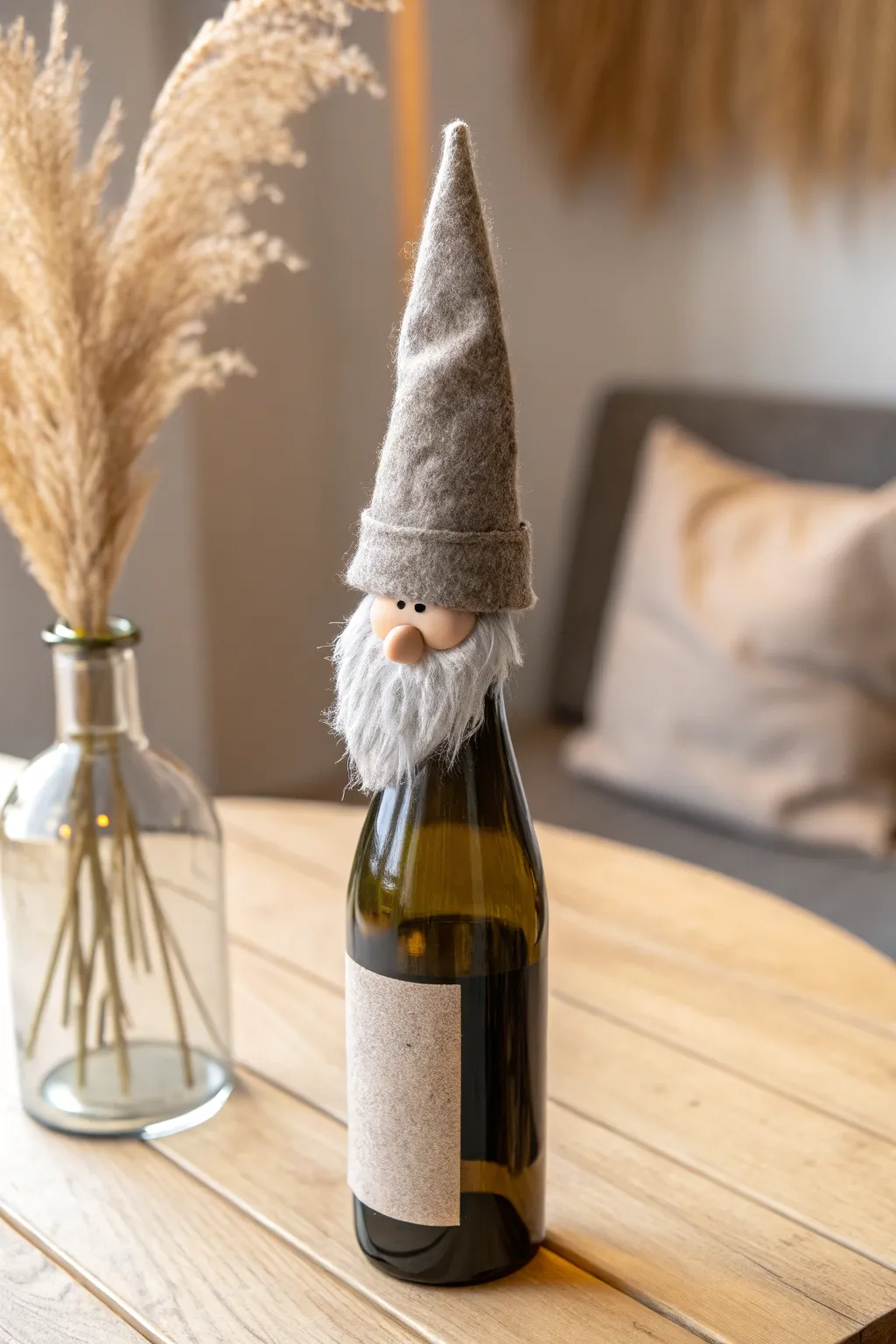 Add a whimsical touch to your holiday table with these charming gnome wine toppers, perfect for a cozy and elegant Christmas celebration.