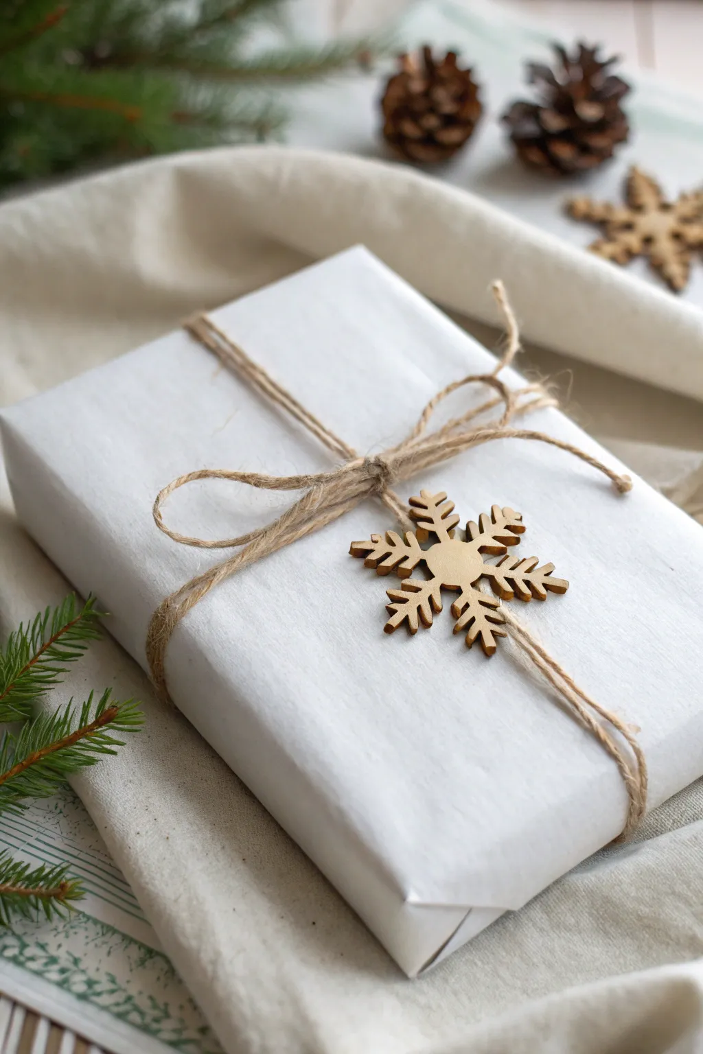 Elevate your gift wrapping with charming snowflake accents for a touch of Scandinavian elegance.