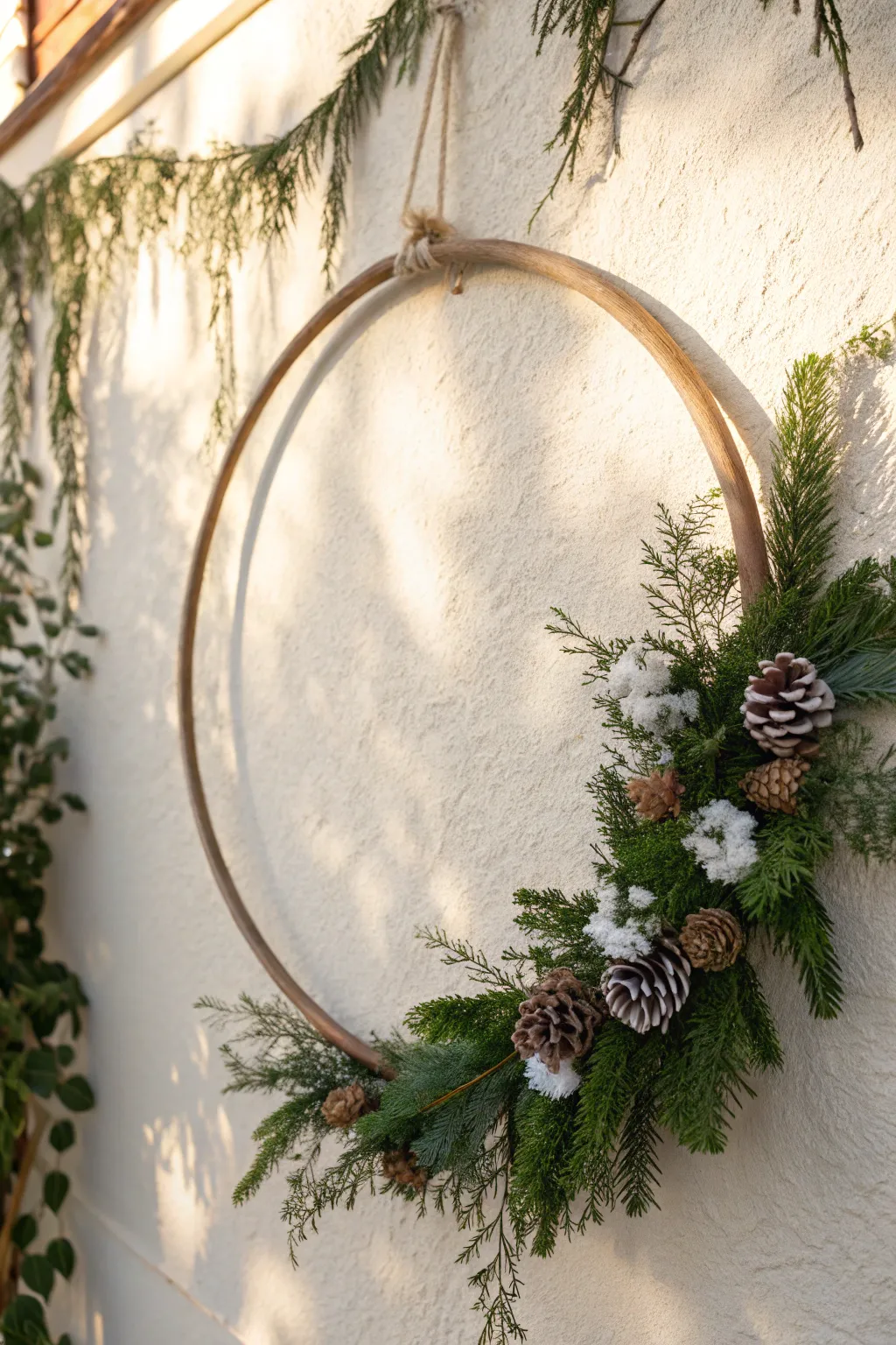 Embrace the season with a Rustic Garland Hoop, where simplicity meets nature's elegance. 🌿