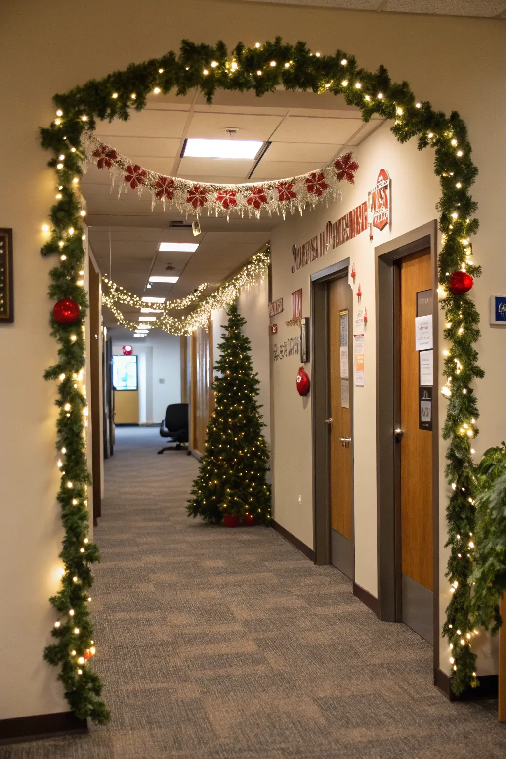 Create a welcoming entrance with a festive archway.