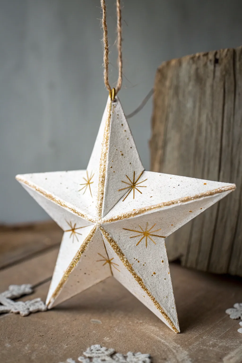 Add a touch of eco-chic elegance to your tree with handcrafted cardboard stars.