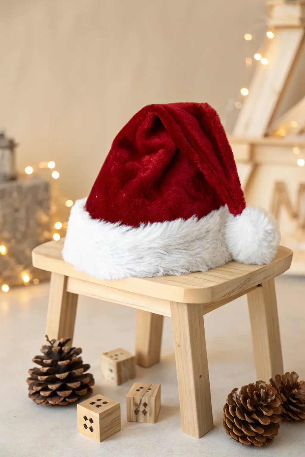 Step into Santa's Workshop with this charming, handcrafted Santa hat—where simplicity meets festive cheer.
