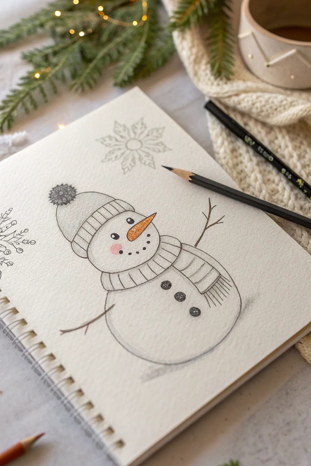 Capture the joy of winter with a cheerful snowman sketch, where simplicity meets charm.