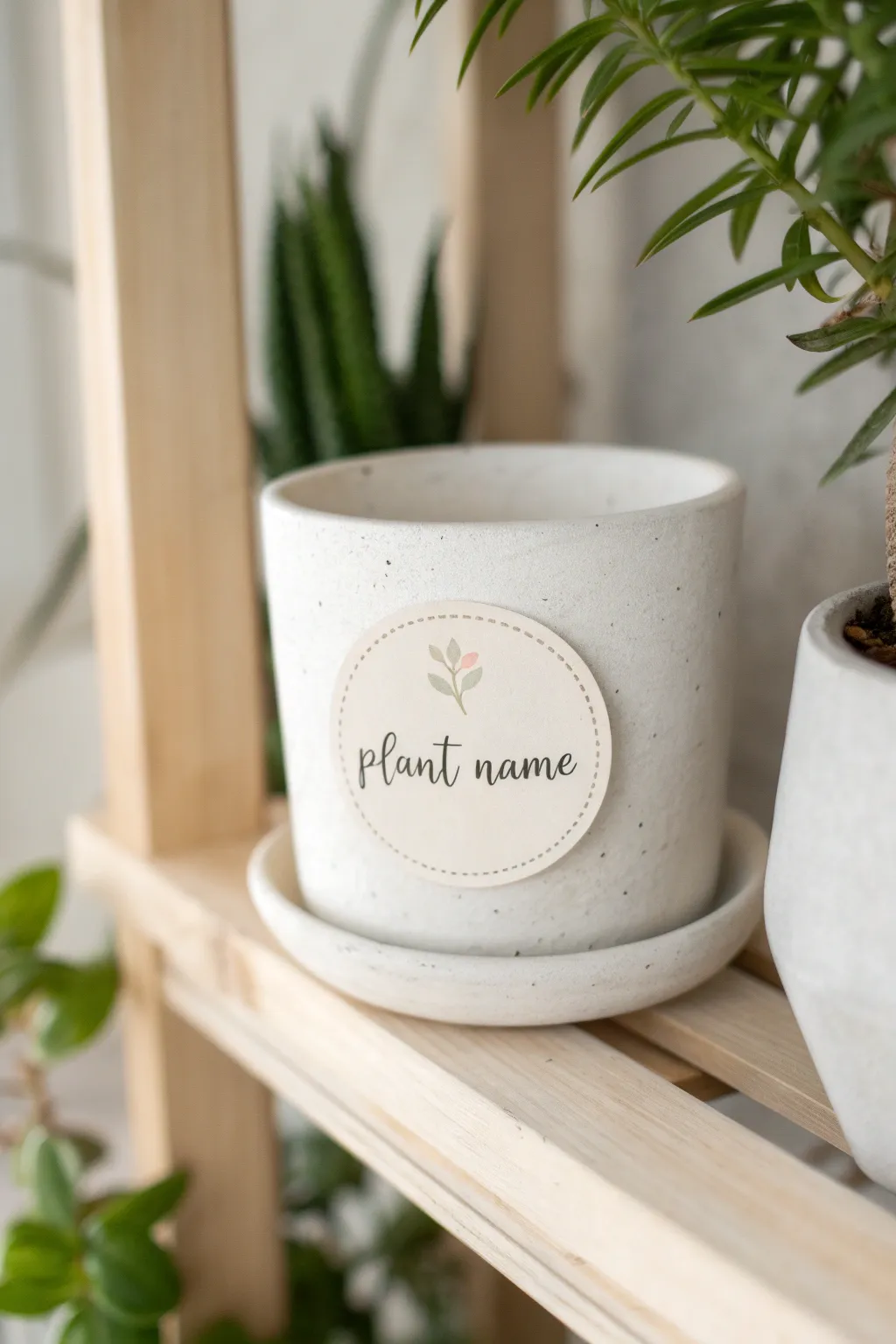 Elevate your plant display with chic circle stickers for a personalized touch.