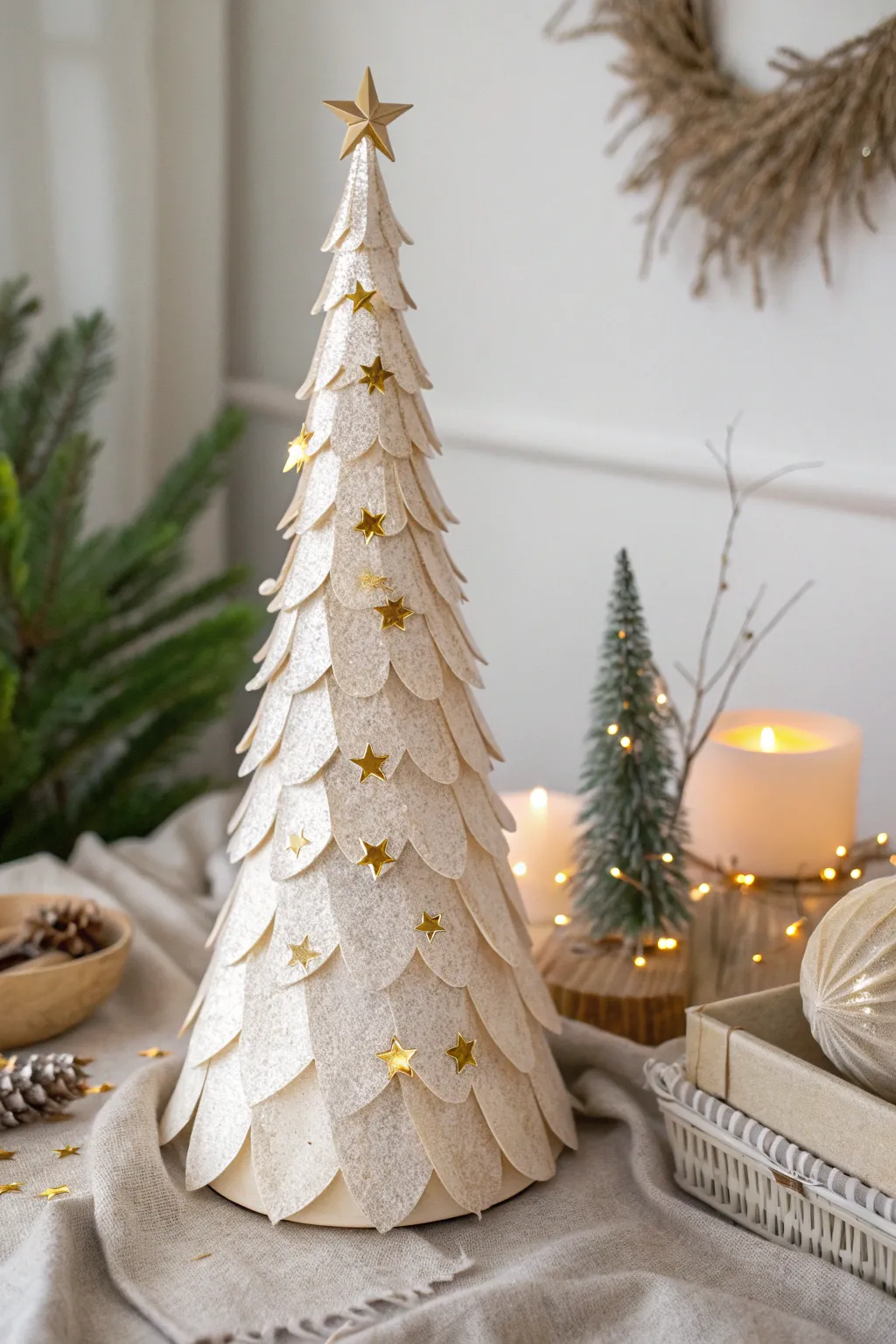 Embrace the simple elegance of handcrafted Christmas cheer with this serene Scandinavian-inspired cone tree.