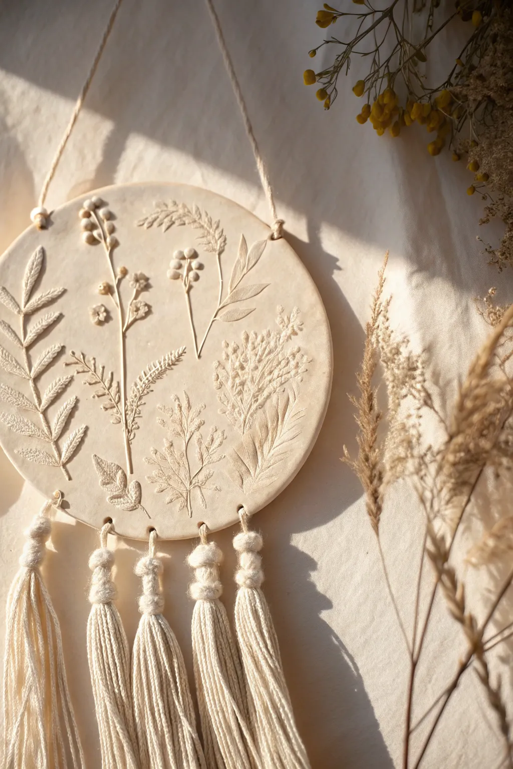 Elevate your decor with the perfect blend of clay and macramé, where simplicity meets artistry.