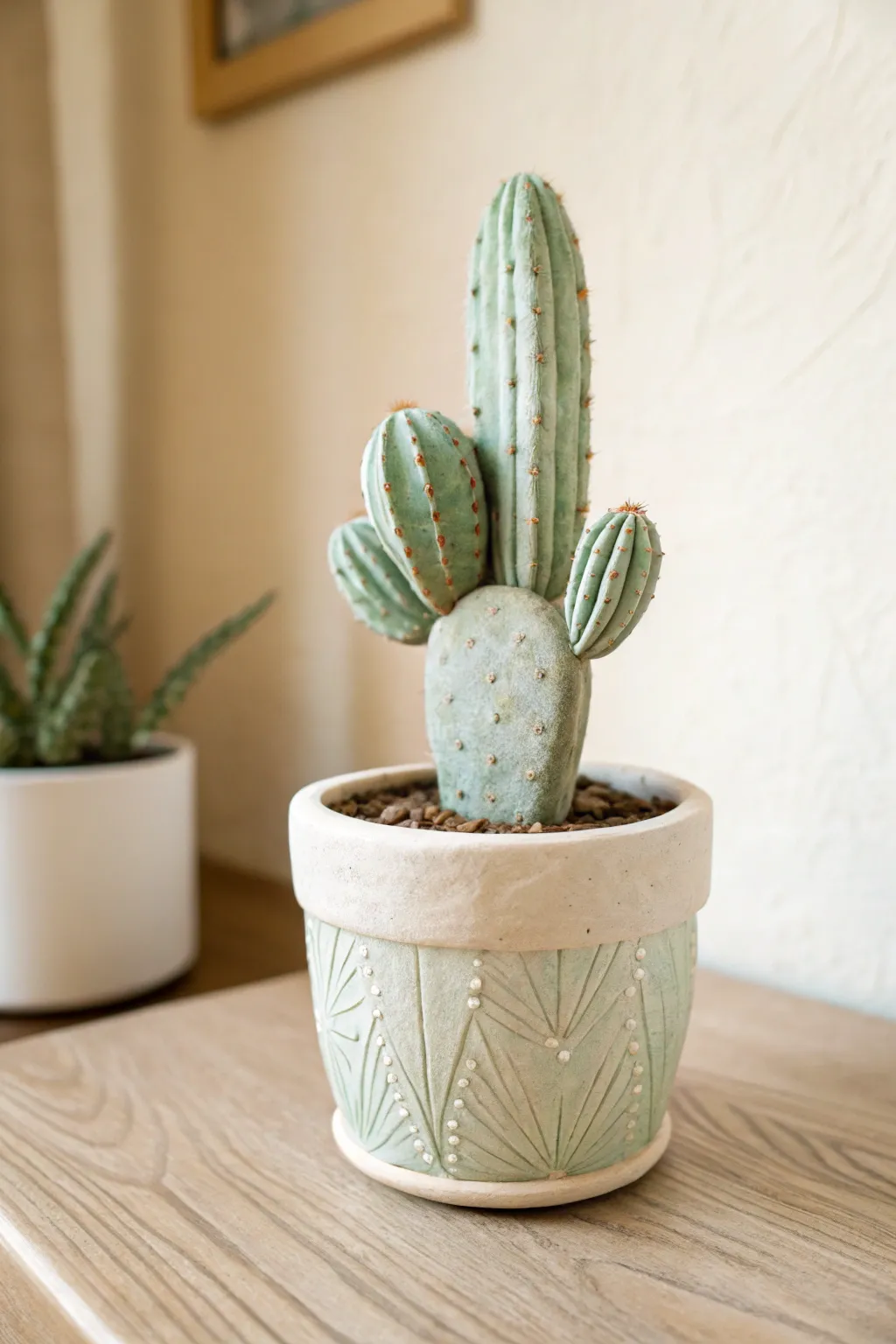 Bring a slice of desert serenity into your home with this charming clay cactus.