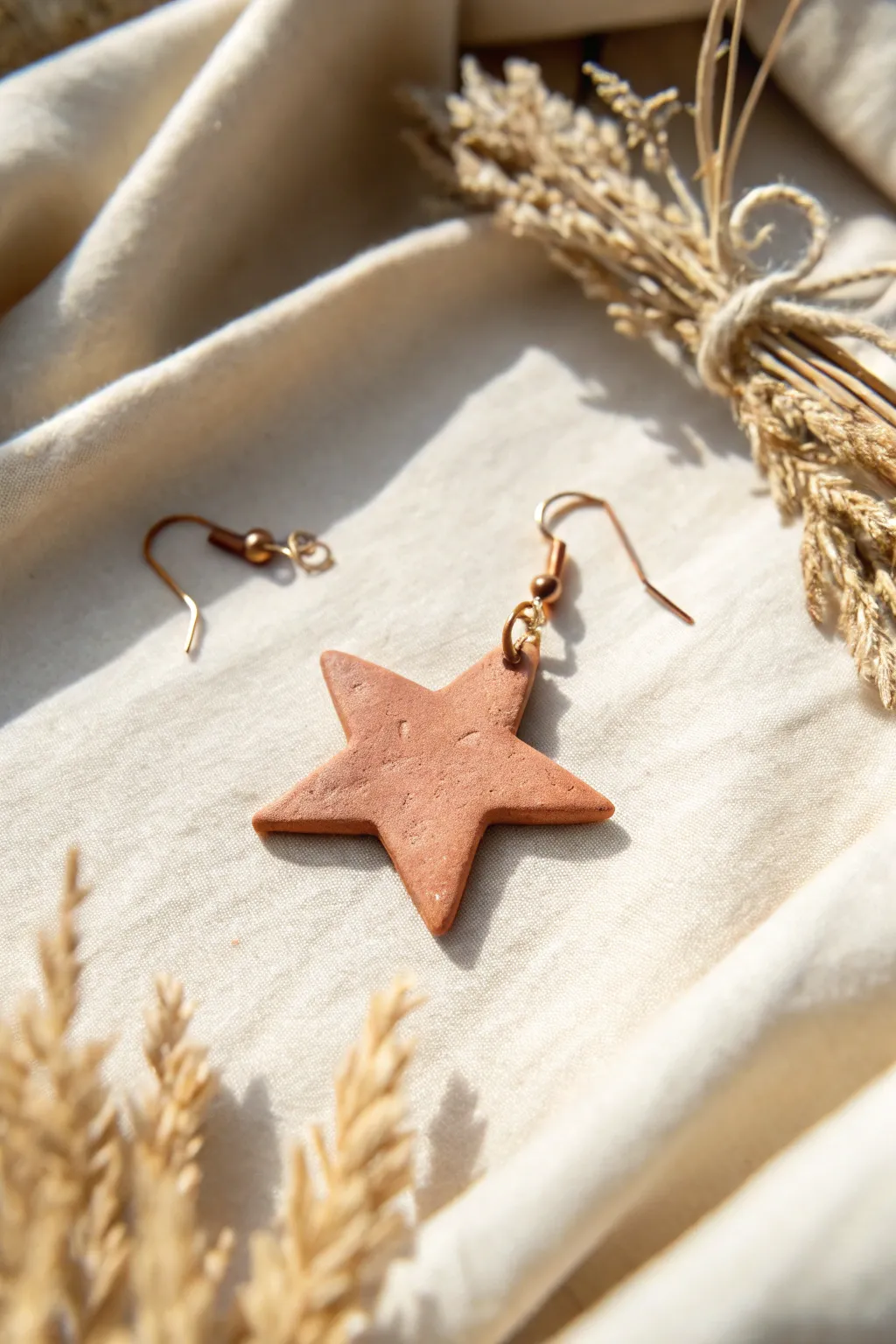 Embrace festive elegance with handcrafted clay star earrings, where simplicity meets natural beauty.