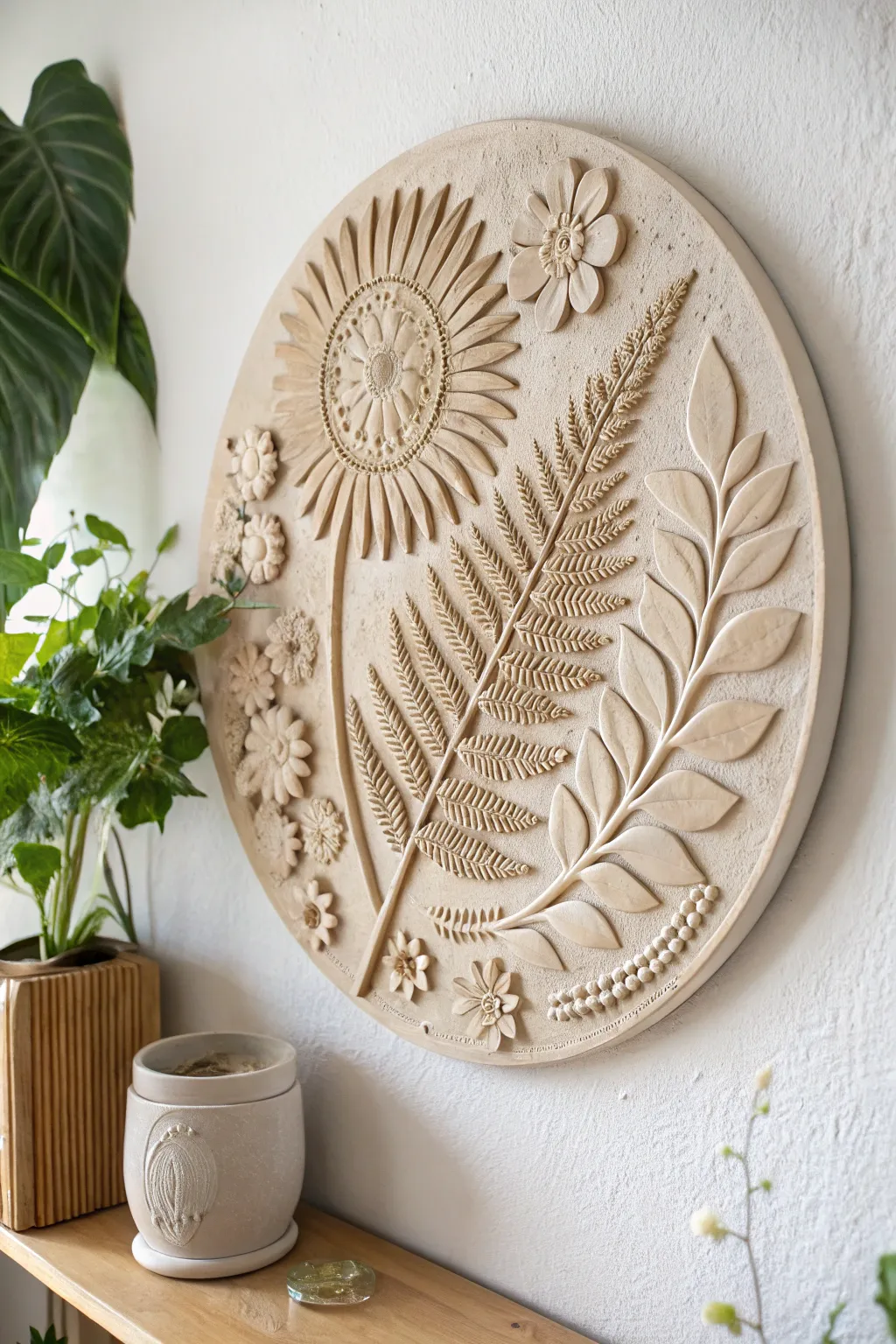 Embrace the beauty of nature with this exquisite clay floral wall art, where craftsmanship meets the organic charm of the outdoors.
