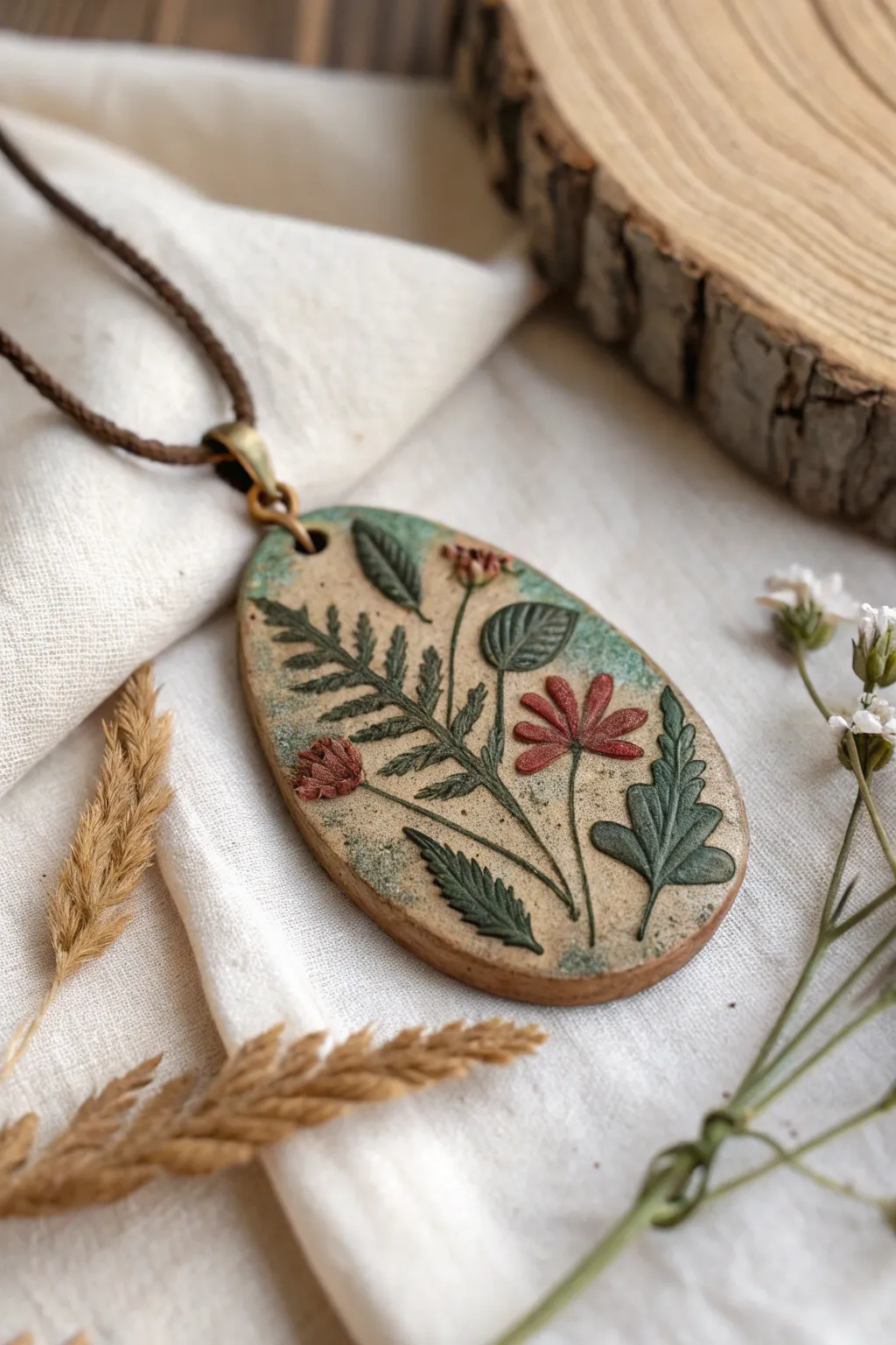 Embrace nature's elegance with handcrafted clay pendants.