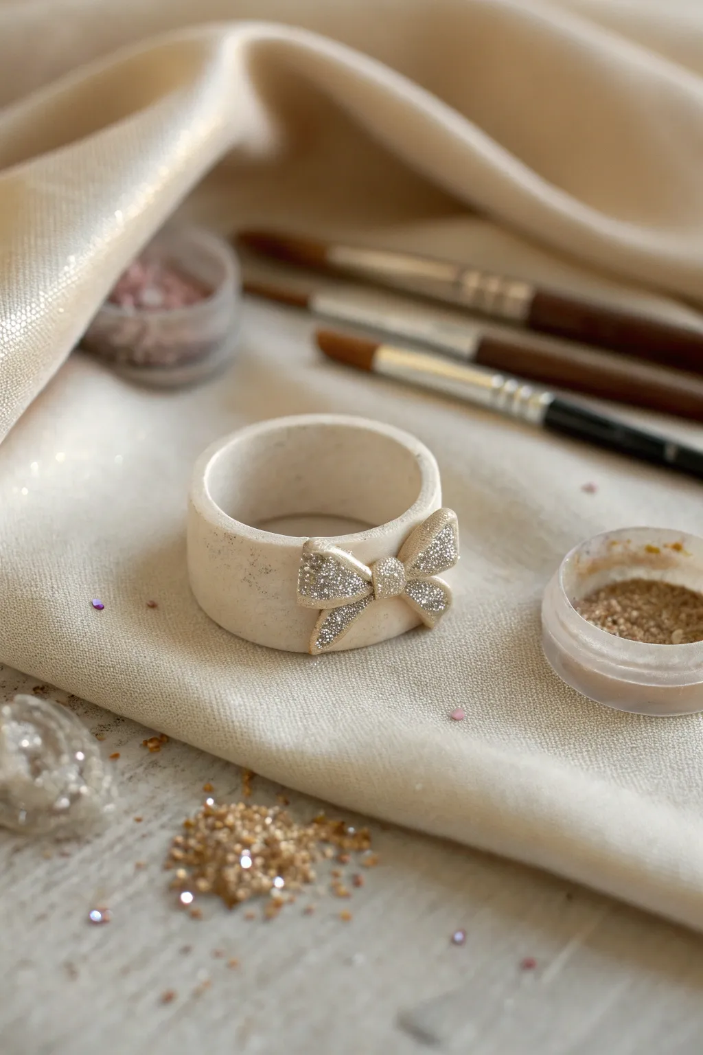 Add a sparkle to your style with this chic DIY glitter bow ring, where simplicity meets sophistication.