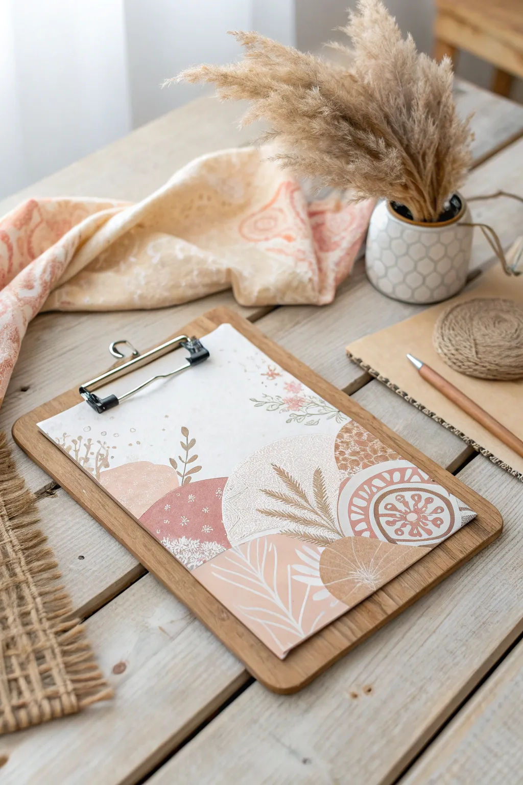 Discover the charm of fabric fusion: a clipboard transformed into a textured masterpiece. Perfect for those who cherish simplicity and natural beauty.